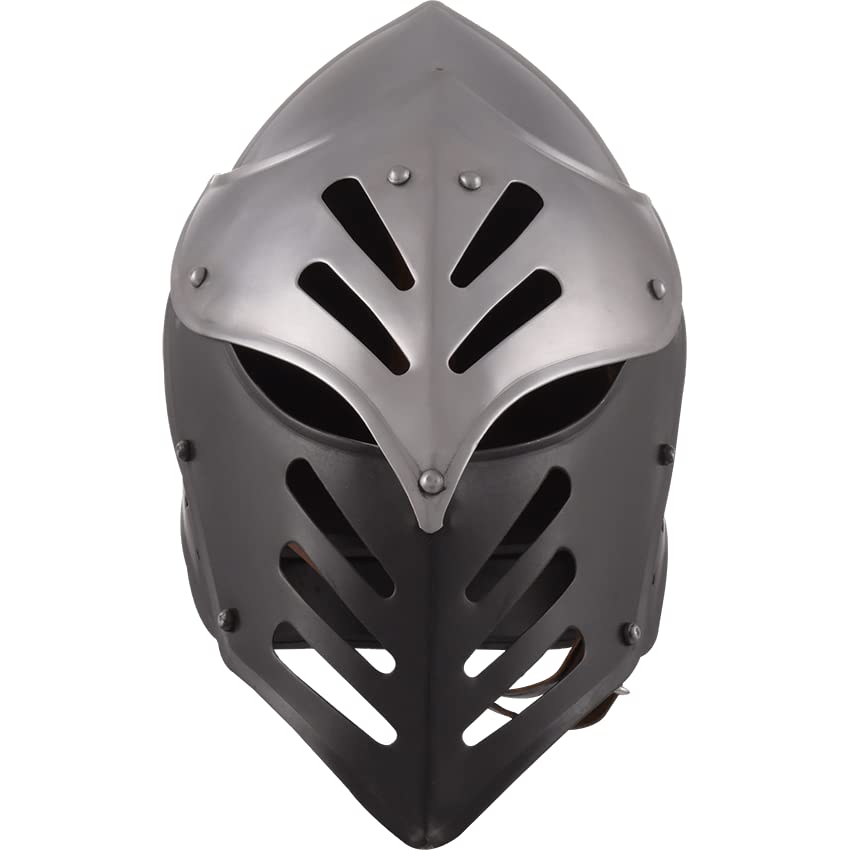 Black Ice Medieval Steel Helmet - Silver Head Armor for Halloween Party Costume | Viking Knight Cosplay, LARP, Renaissance Fair, Historical Reenactment