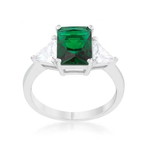Classic Emerald Rhodium Plated Engagement Ring for Women - Vintage Style Wedding Band, Anniversary Gift, Proposal Jewelry - Perfect for Bridal, Valentine's Day & Special Occasions