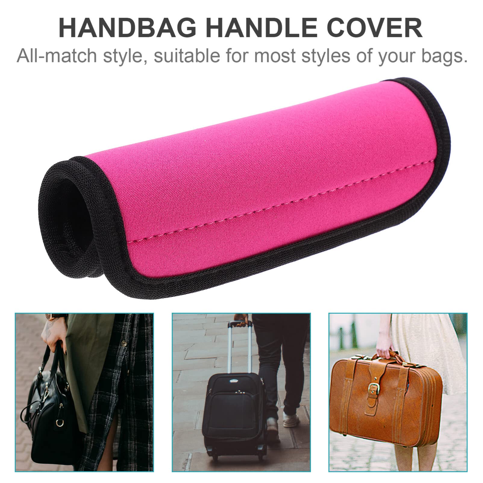 Neoprene Luggage Handle Wraps - Comfortable Suitcase Grip Covers with Unique Design for Travel Bags, Laptop Cases & Briefcases (Black Rosy) | Perfect for Business Trips, Vacations & Daily Commute
