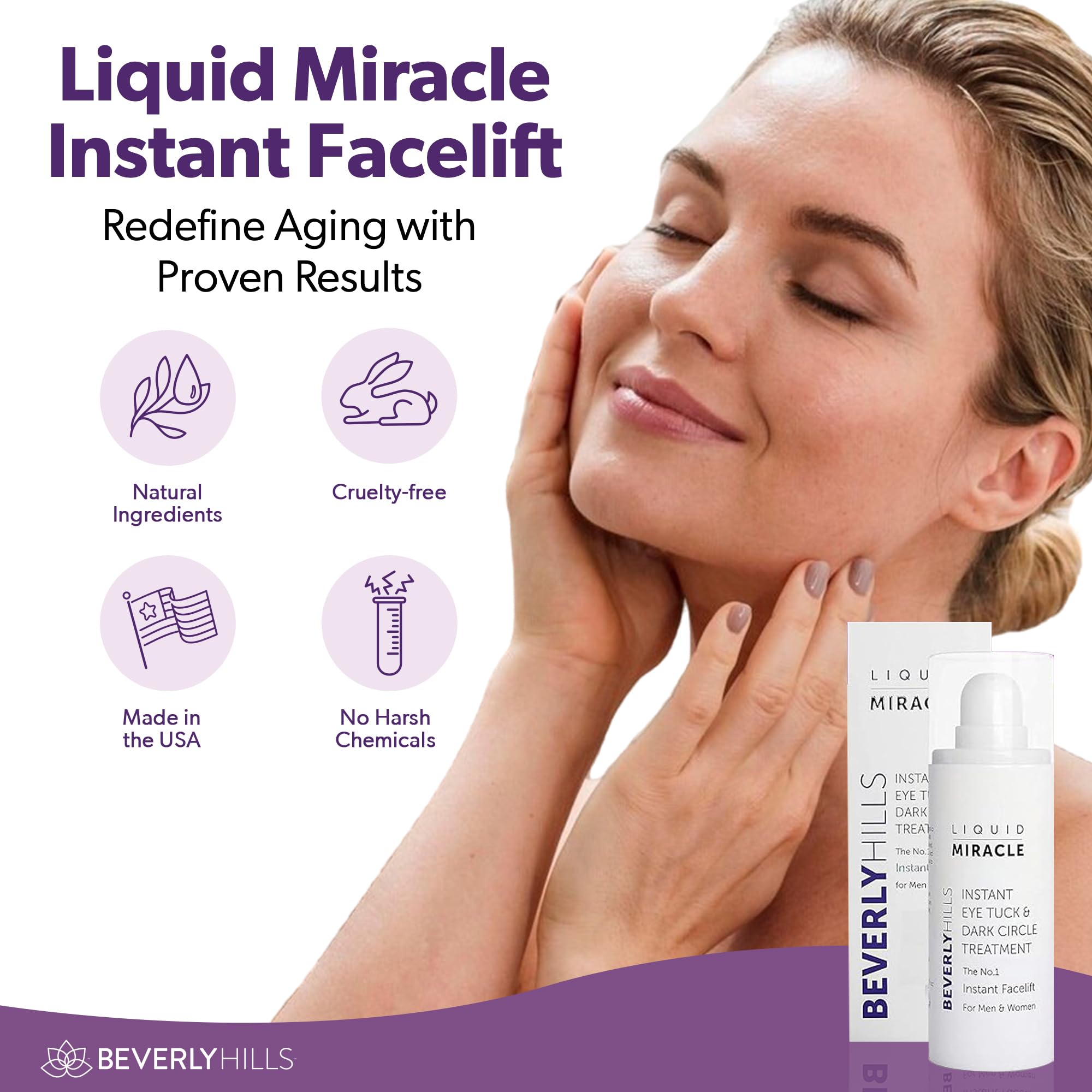 Beverly Hills Instant Facelift Anti-Aging Eye Serum - Dark Circles, Puffy Eyes & Wrinkle Treatment for Under Eye Bags, Fine Lines & Crow's Feet | 30mL (4 Month Supply) | Brighten & Firm Eyes for Day & Night Use