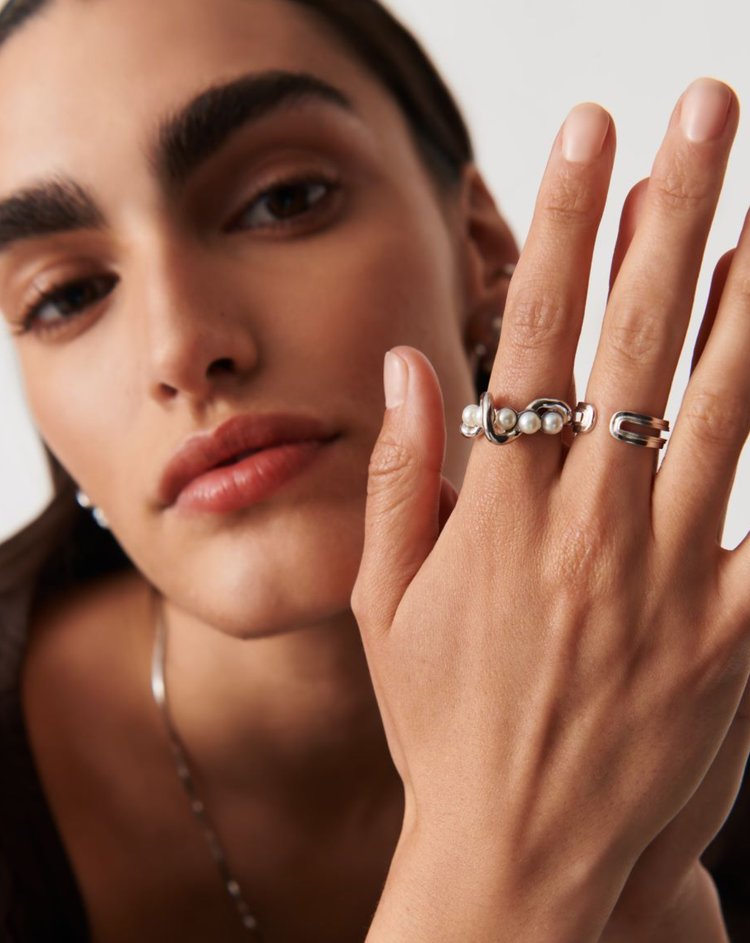 Molten Pearl Twisted Stacking Ring Set - Elegant Dainty Adjustable Rings for Women - Perfect for Layering, Everyday Wear & Special Occasions