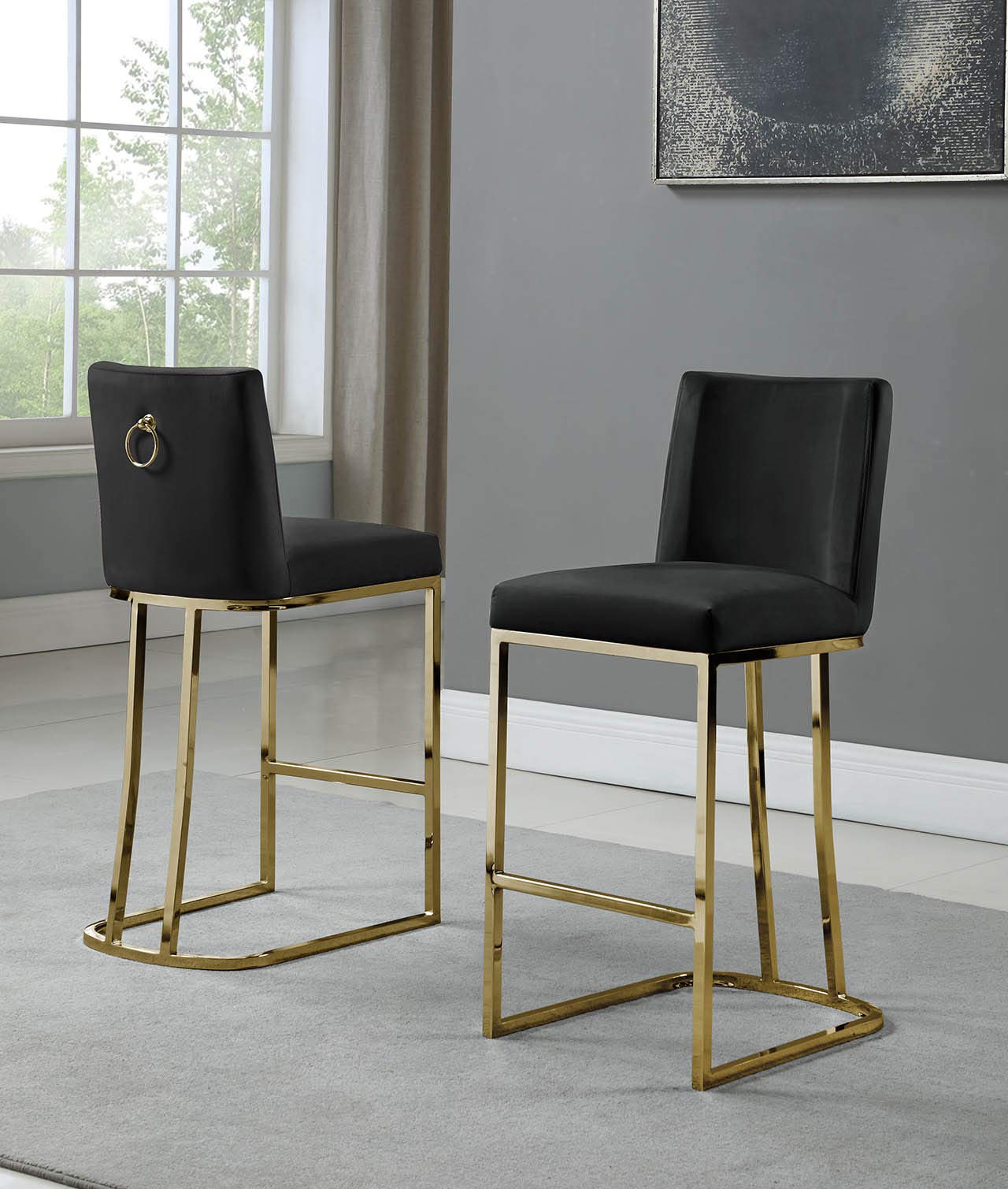 Premium Counter Height Bar Stools - Set of 4 Black Metal Frame Kitchen Island Chairs with Padded Seats for Dining Room, Breakfast Nook & Home Bar Decor