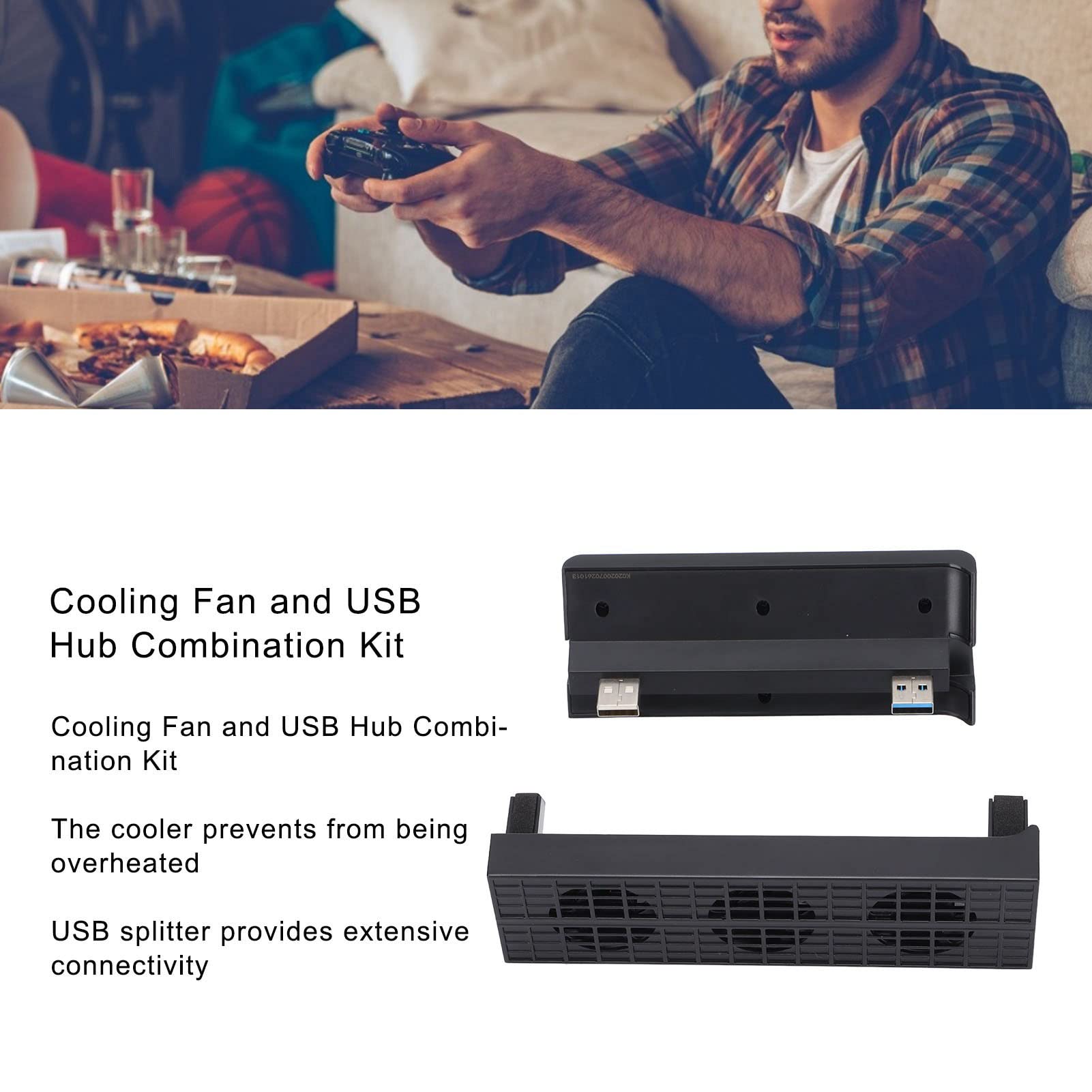 4-Port USB 3.0 Hub with Cooling Fan for PS4 Slim - Automatic Temperature Control & Multi-Device Charging Station - Perfect for Gaming Sessions & Home Entertainment Setup