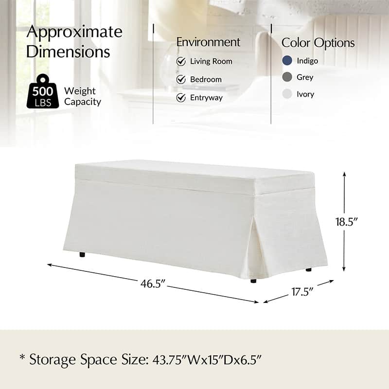 Zenobia Bench with Hidden Shoe Storage & Removable Slipcover - Entryway Seating with Storage for Shoes, Hats & Accessories - Perfect for Hallway, Bedroom or Mudroom Organization