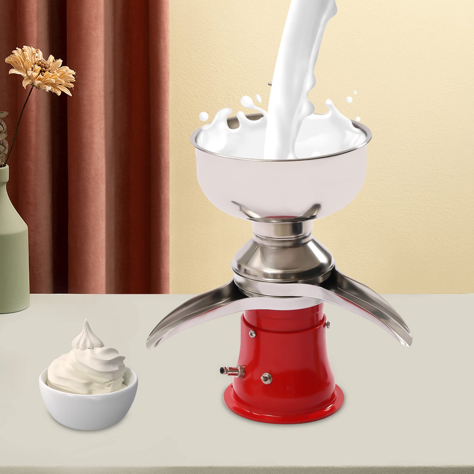Electric Milk Cream Separator Machine - 13.2Gal/h, 10500RPM, Low Noise, Detachable All-Metal Design for Goat & Cow Milk - Make Cream, Butter & Milkshakes - Perfect for Dairy Farms, Homesteads & Small Businesses (Red)