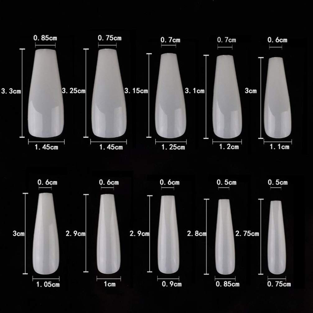 Beaupretty 500 Pcs Acrylic Nail Tips - Natural False Nails, French Full Cover Long Fake Nails for Salon & DIY Nail Art - 10 Sizes White with Storage Case - Perfect for Manicures, Pedicures & Nail Extensions
