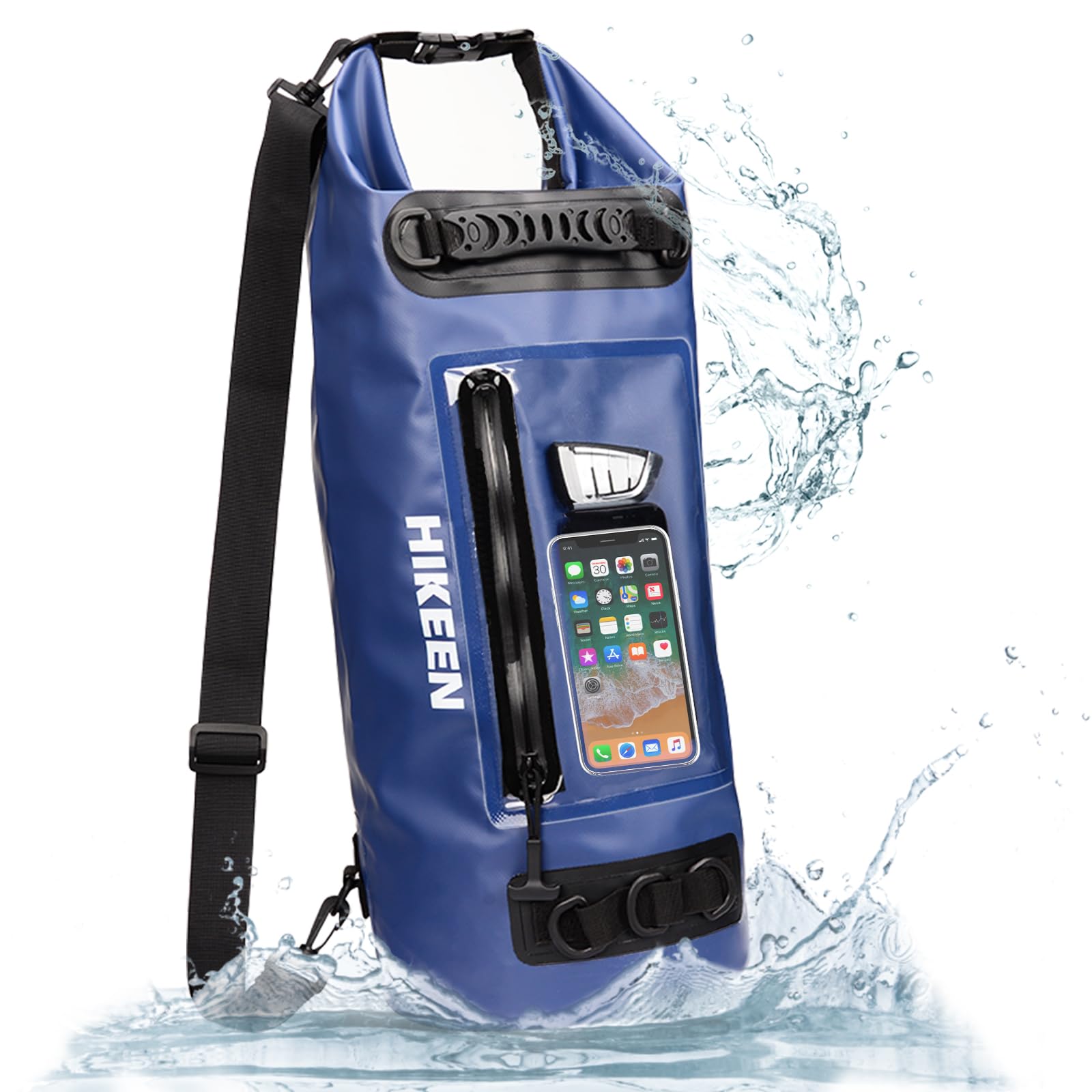 Hikeen IPX7 Waterproof Dry Bag 20L - Lightweight Roll Top Dry Backpack with Waterproof Zipper & Touch Screen Phone Case - Perfect for Kayaking, Boating, Camping, Beach & Rafting - Includes 3 D-Rings for Secure Gear Storage