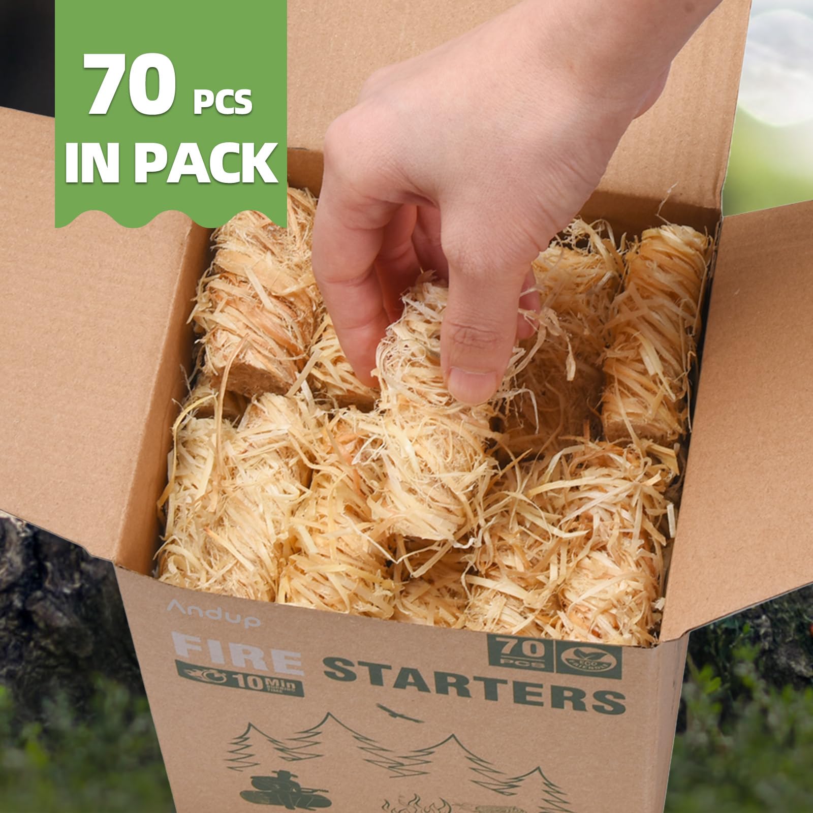 **70PCS Natural Wood Fire Starters for Camping, BBQ, Fireplace, Grill & Wood Stove - Quick & Easy Charcoal Starter for Outdoor Cooking, Bonfires & Pizza Oven**    *(Perfect for Camping Trips, Backyard BBQs, Fireplace Nights & Outdoor Adventures)*