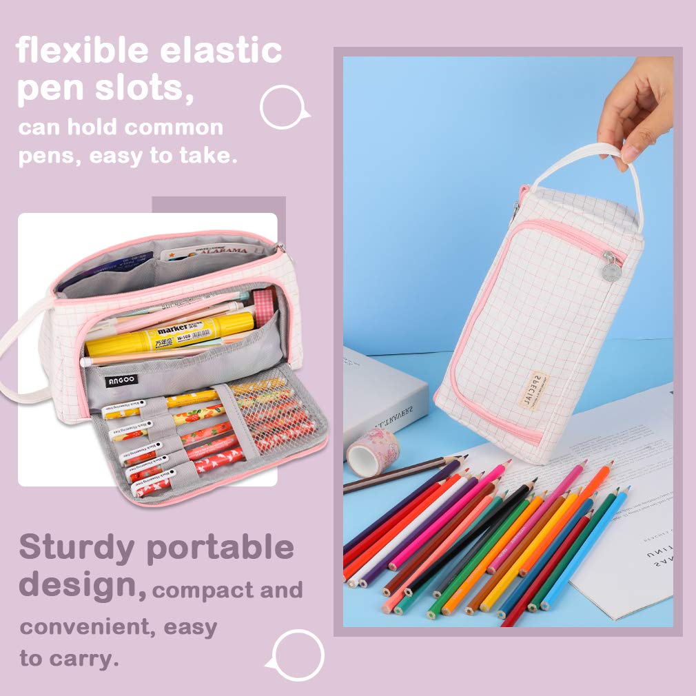 iSuperb Large Capacity Canvas Pencil Case with Zipper - Multi Compartment Pen Organizer & Cosmetic Pouch for School, Office, Travel Storage