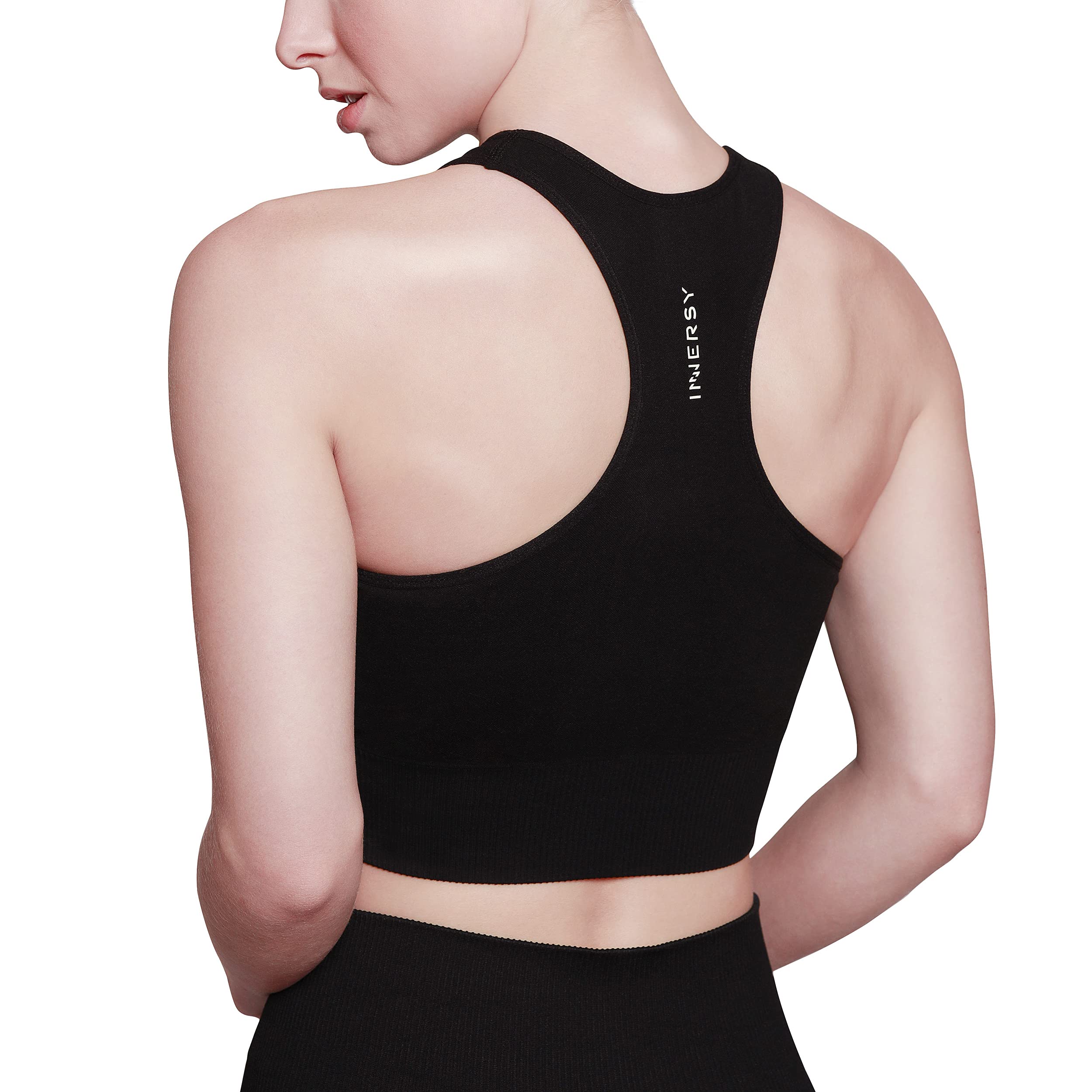 INNERSY Women's Padded Sports Bra - Mid-Impact Workout Bra, Wirefree Racerback Yoga Top for Running, Gym & Fitness Training