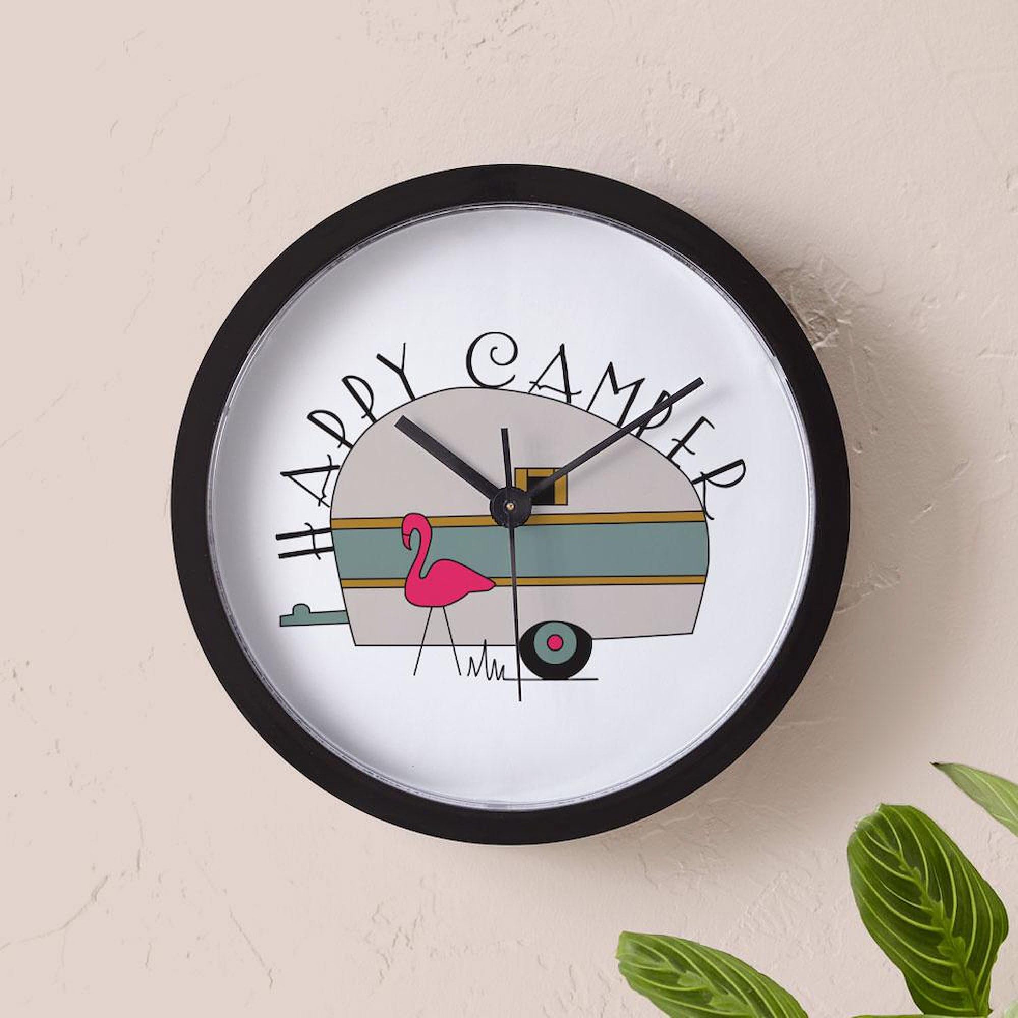 Happy Camper 10-Inch Wall Clock - Decorative Clock for Living Room, Kitchen, Office & Cabin Decor - Perfect for Home, Camping Enthusiasts & Outdoor Lovers