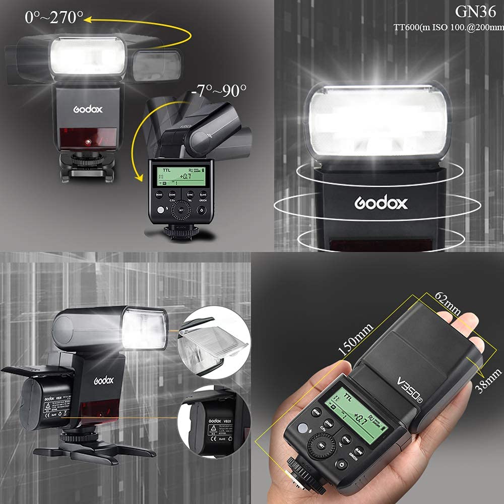 GODOX V350C TTL Flash Speedlite for Canon - 1/8000s High-Speed Sync, GN36, 2000mAh Rechargeable Battery | Master/Slave Mode for Studio & Outdoor Photography