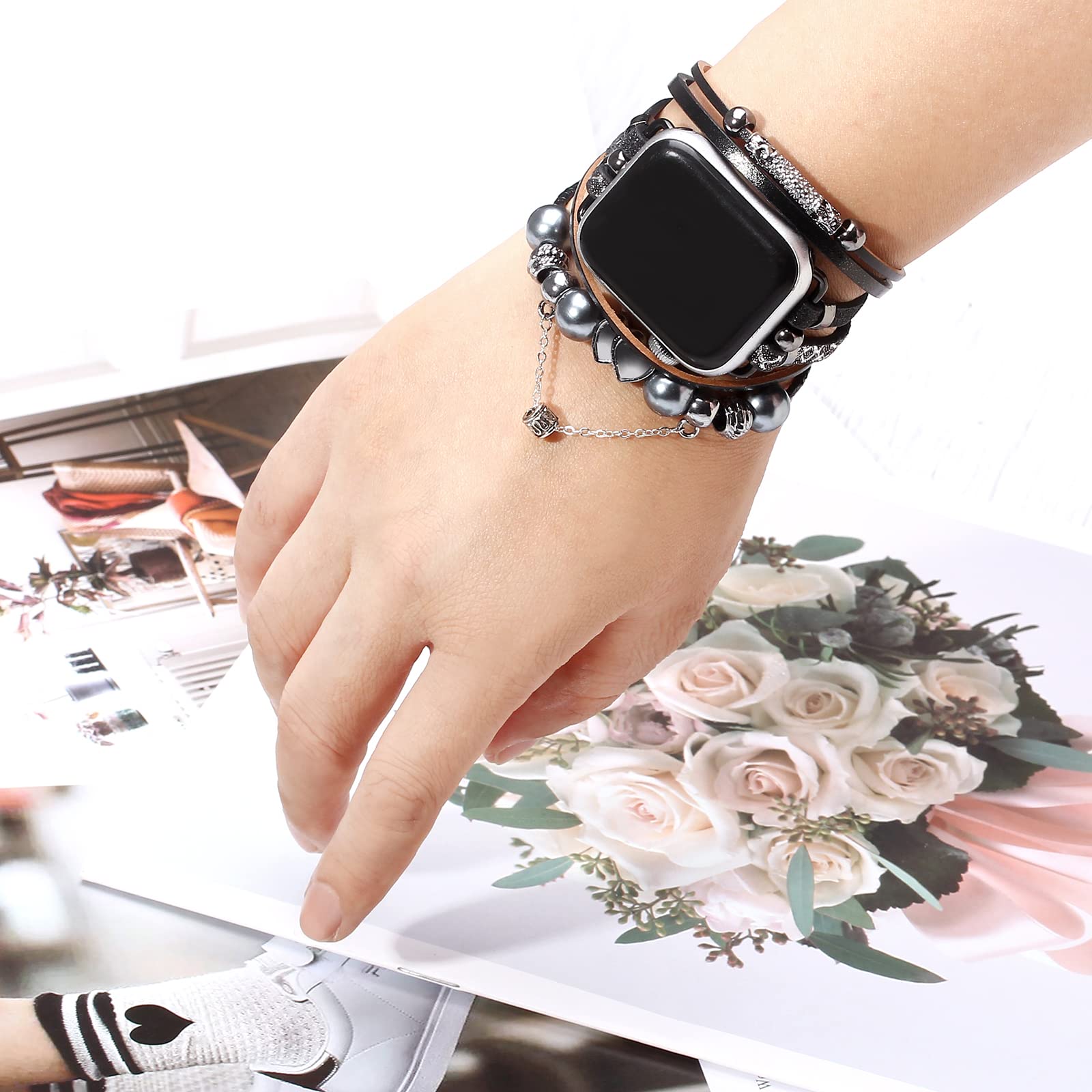 20mm Beaded Smart Watch Band Compatible with Samsung Galaxy Watch 7/6/5/4/Active 2/5 Pro/3/4 Classic (40mm 44mm 41mm 42mm 46mm) - Boho Bracelet Strap for Women & Men | Perfect for Casual Wear, Office & Boho Fashion Accessories