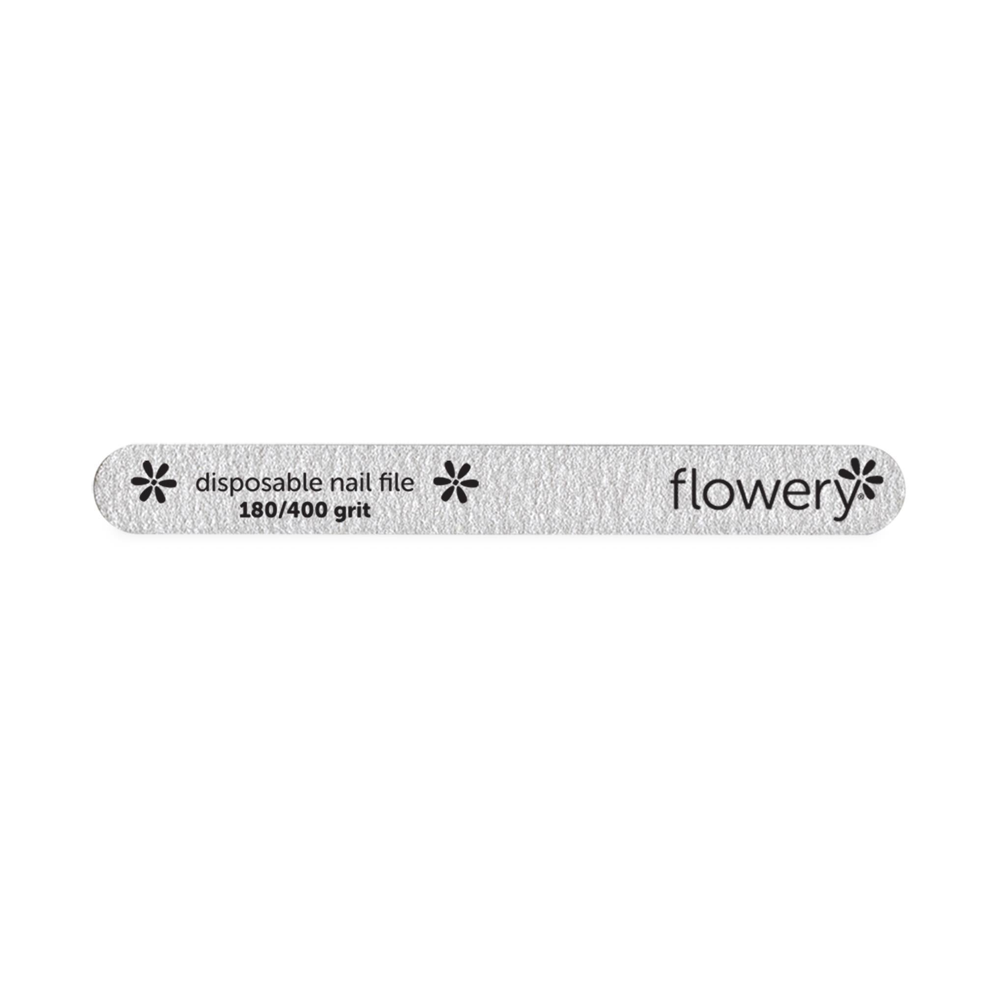 Flowery Disposable Nail Files - 100 Count Silver Emery Boards with Cushion Core (180/400 Grit) for Professional Salon, Manicure, Pedicure & At-Home Nail Care
