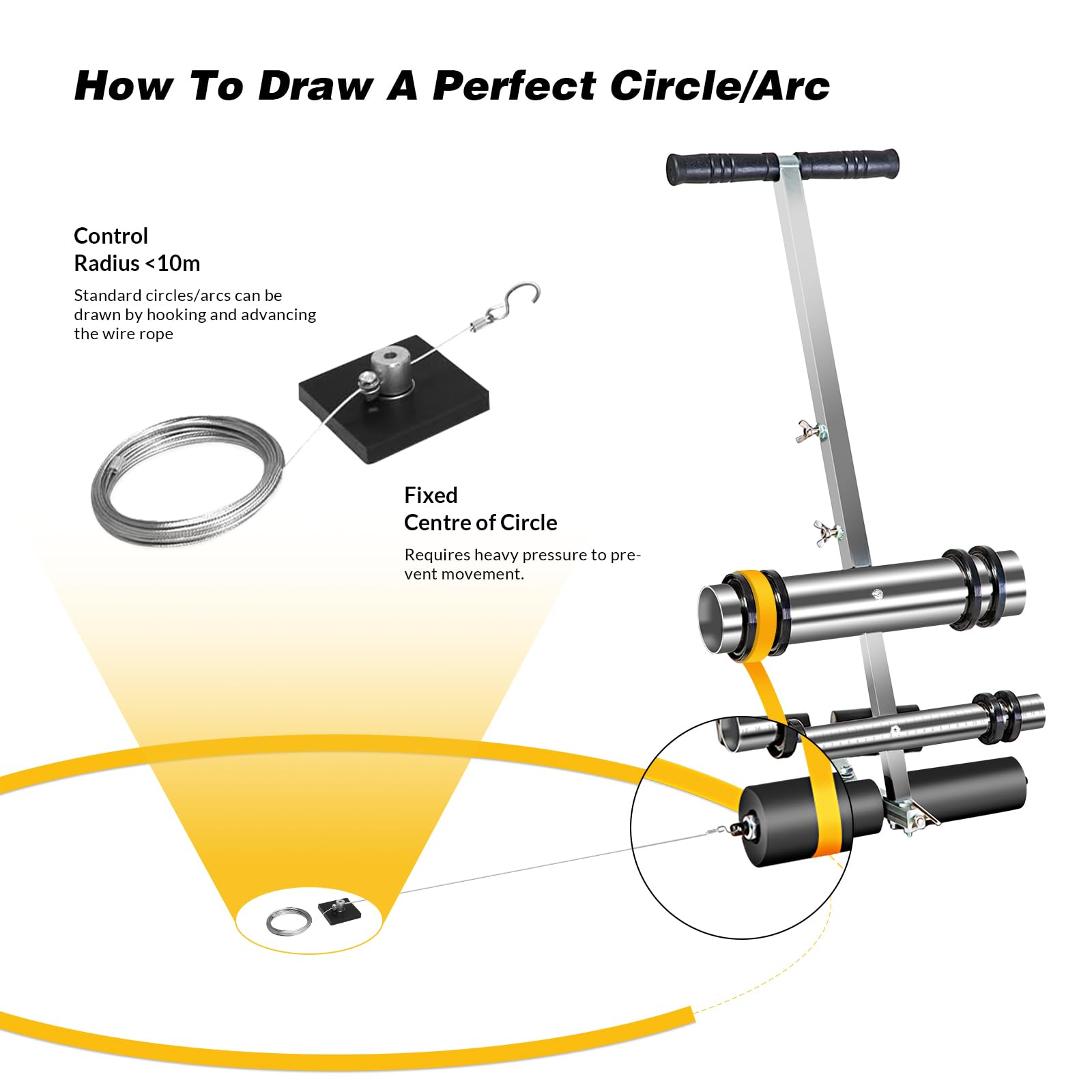 Professional Line Striping Machine with Drawing Circle Kit - Parking Lot & Driveway Paint Striper for Asphalt, Concrete, Basketball & Pickleball Courts - Road Warning Line Painting Equipment | Perfect for DIY Projects, Sports Court Maintenance & Commercial Parking Lot Marking