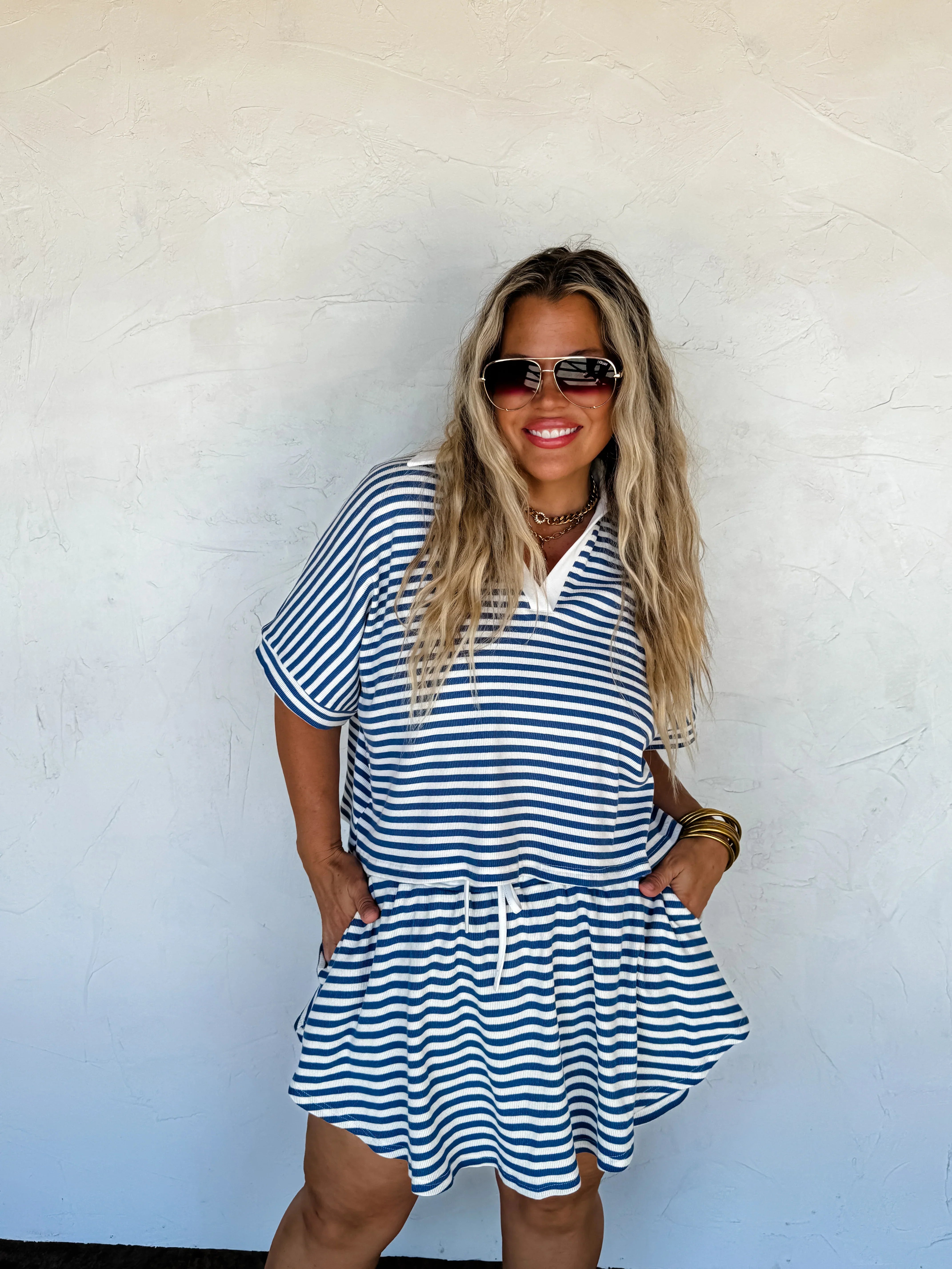 PREORDER: Stylish Harbor Stripe Skort Set - Navy & White - Perfect for Golf, Tennis & Summer Outings
