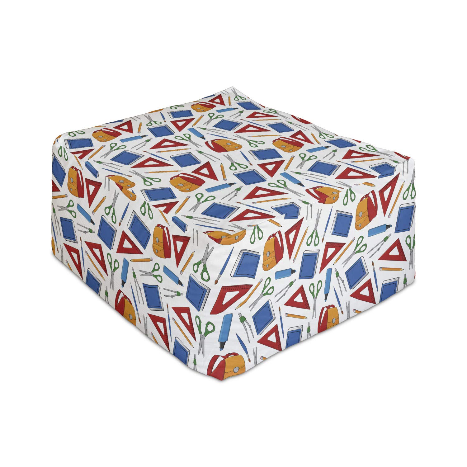 Ambesonne Science Themed Rectangle Pouf Ottoman - Colorful Doodle Style with Student Elements (Backpacks, Pencils, Books) - 25