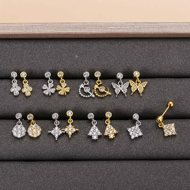 20G Cartilage Surgical Steel Dangle Stud Earrings - Four Leaf Clover Conch Earrings for Women | HSPJ839 | Perfect for Piercing, Daily Wear & Special Occasions