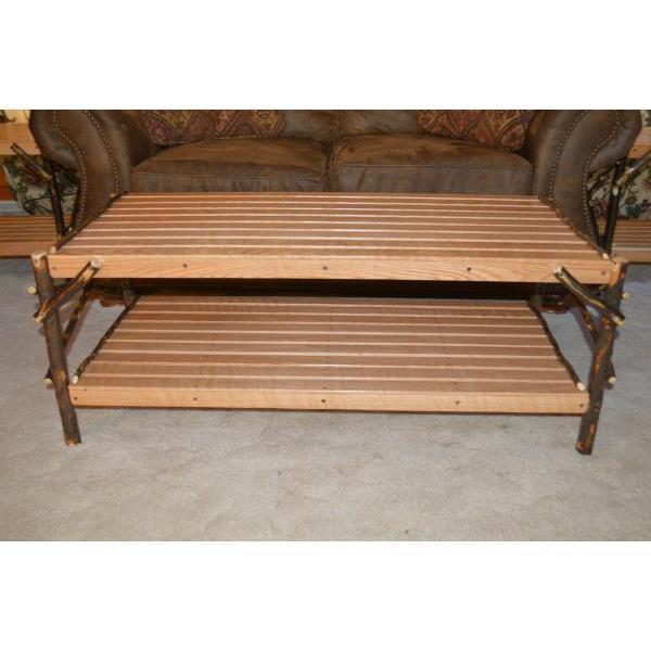 Solid Hickory Wood Coffee Table with Storage Shelf - Rustic Farmhouse Living Room Furniture for Home Decor & Entertainment Areas