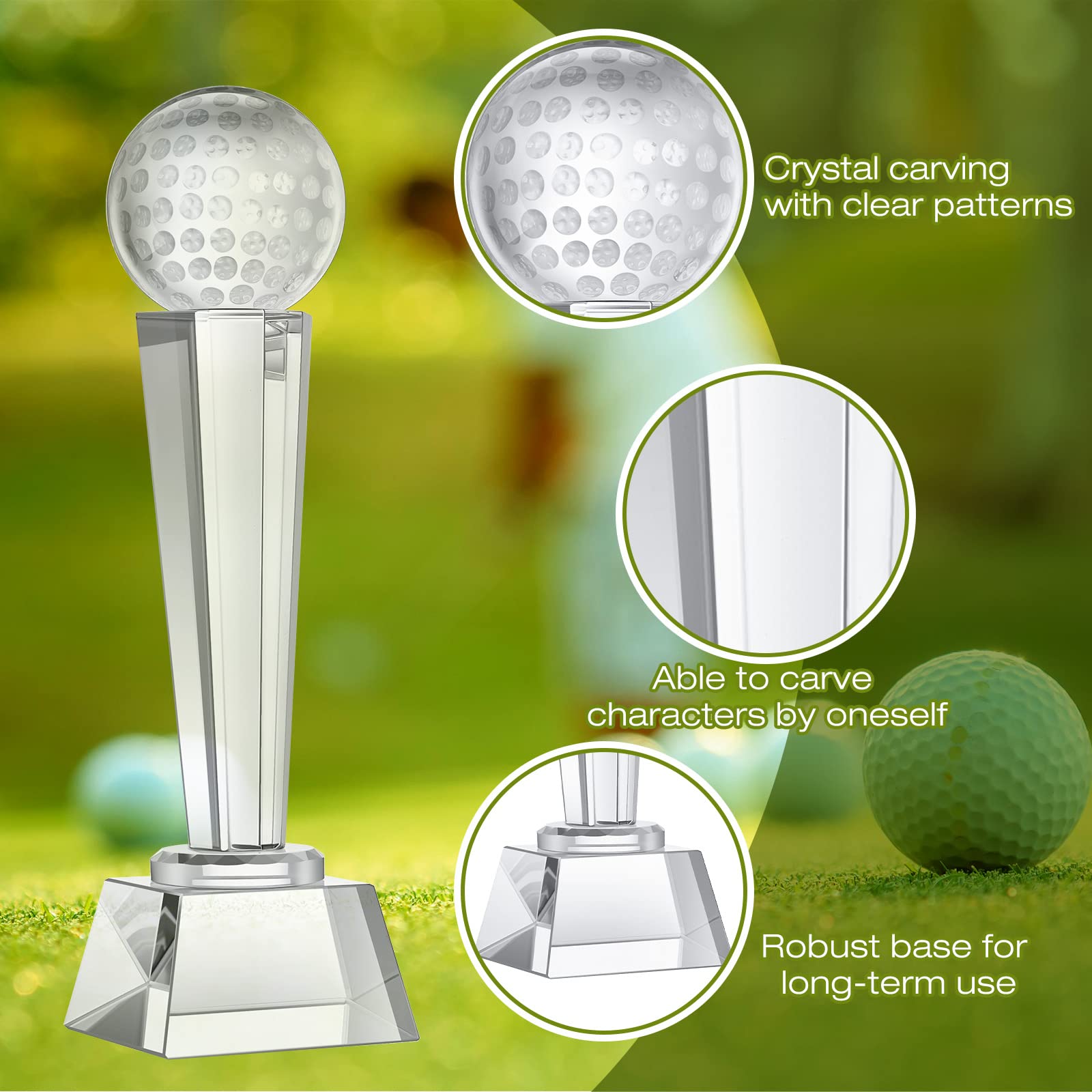 Meooeck 2 Pack 9x2.8 Inch Crystal Glass Trophy Award with Gift Box - Large Tournament Prize, Glass Paperweight, Desktop Decor for Golf, Office, Sports Events & Achievement Celebrations