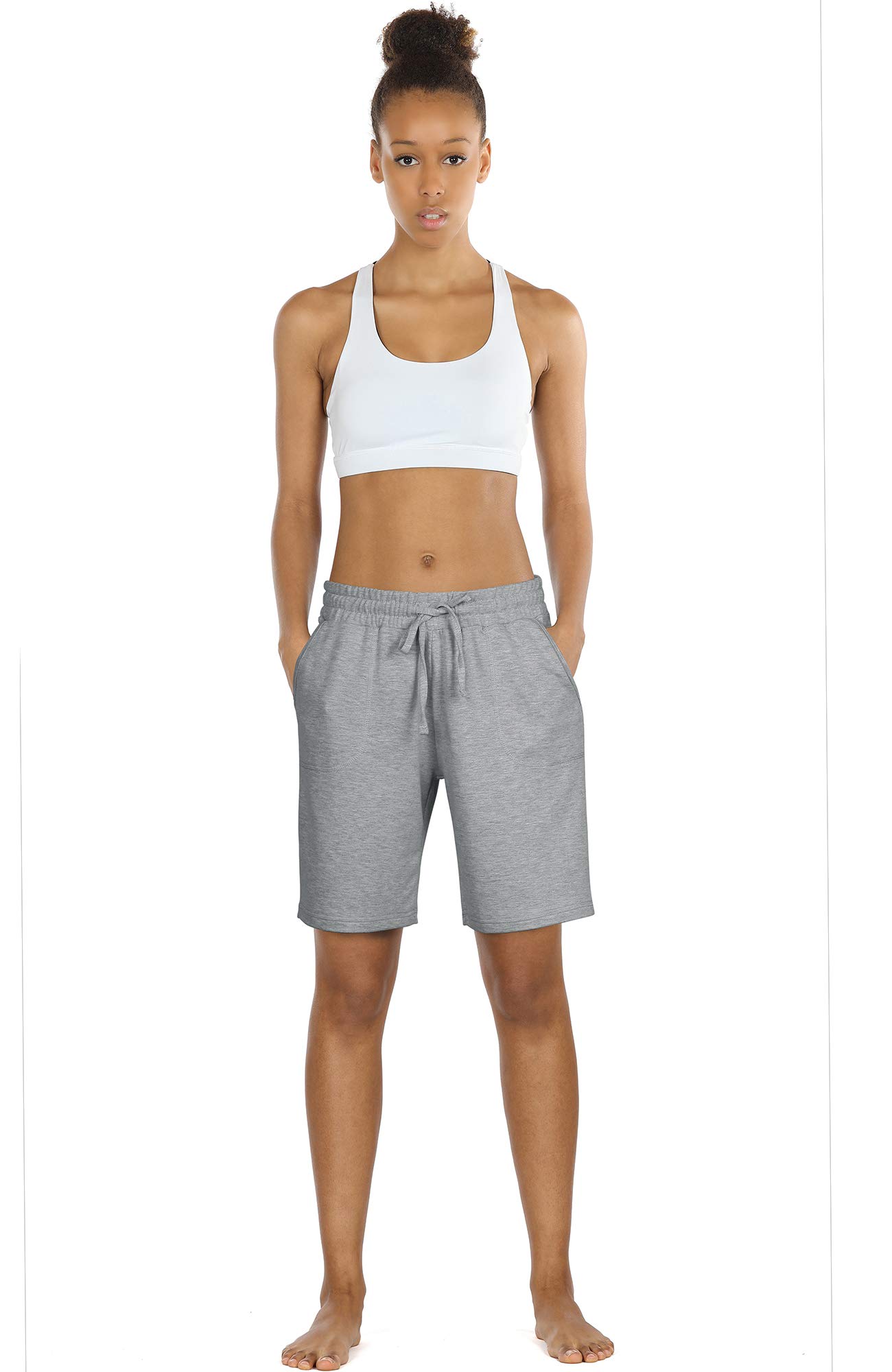 Icyzone Women's Athletic Running Yoga Shorts - High Waist Workout Active Lounge Bermuda Shorts with Pockets for Gym, Yoga, Running & Casual Wear