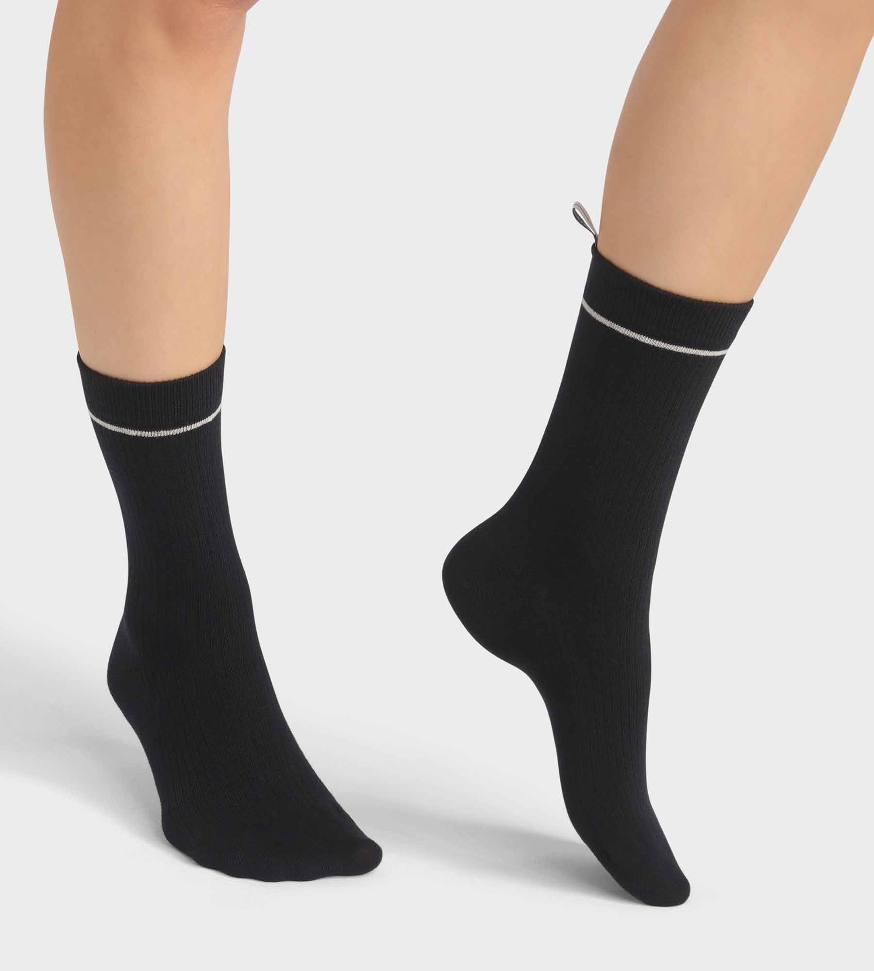 Black Ribbed Cotton Modal Unisex Socks - Dim Icons - Perfect for Casual Wear, Work & Everyday Comfort