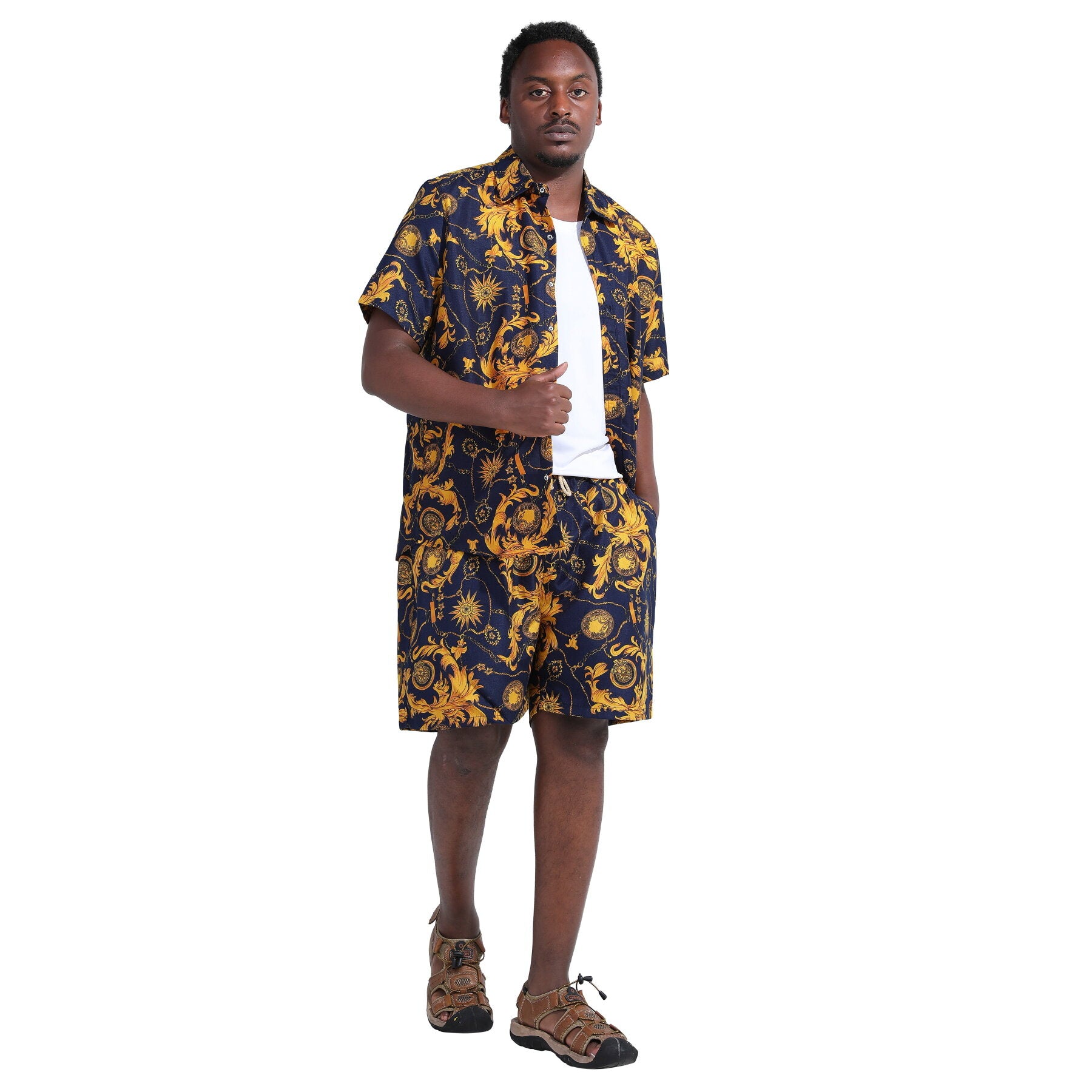 Men's 2-Piece Hawaiian Print Summer Suit - Lightweight Breathable Short Sleeve Shirt & Shorts Set for Beach Vacation, Pool Party and Tropical Getaways