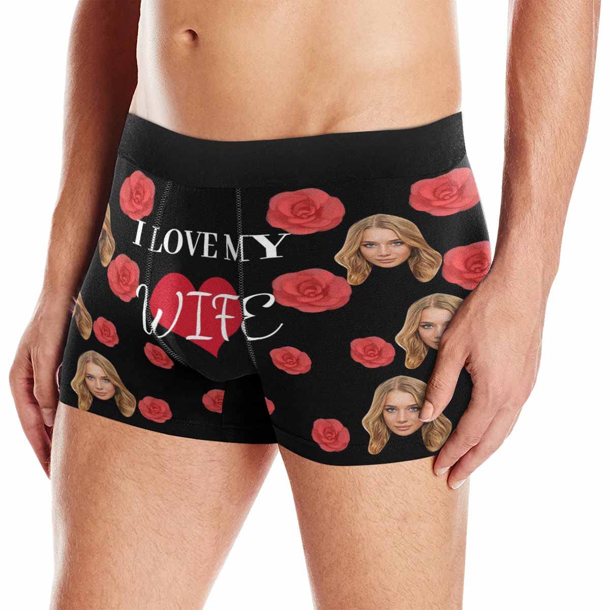 Custom Personalized Men's Boxer Briefs with Red Rose Heart Design - Perfect for Valentine's Day Gifts, Anniversary Presents & Romantic Occasions