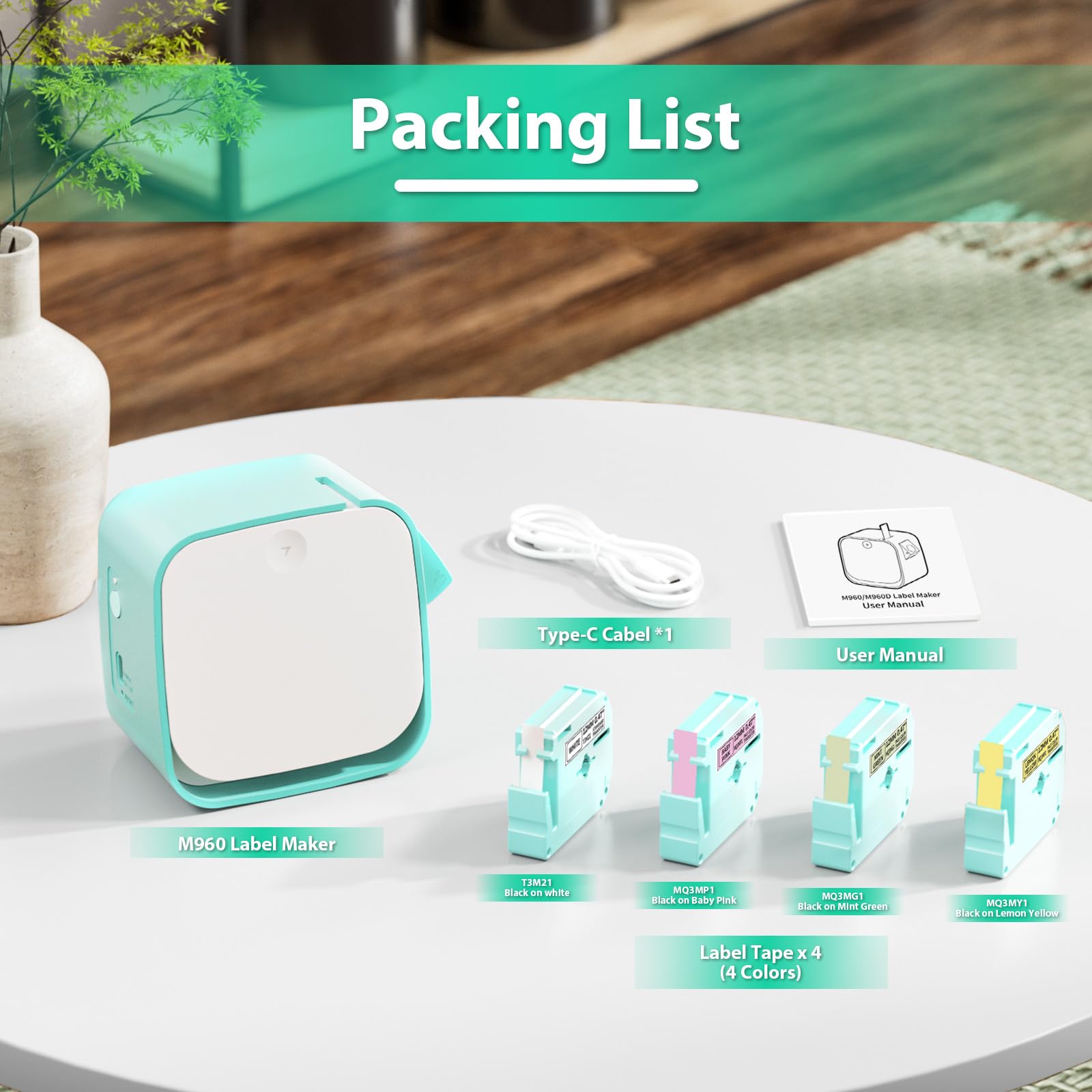 Rechargeable Bluetooth Label Maker Machine with Tape - Portable M960 Mini Label Printer for Home, School, Office & Kids Organization | Compatible with iOS & Android | Multiple Font Styles for Custom Labels | Perfect for Organizing Pantry, Classroom Supplies & Toy Storage