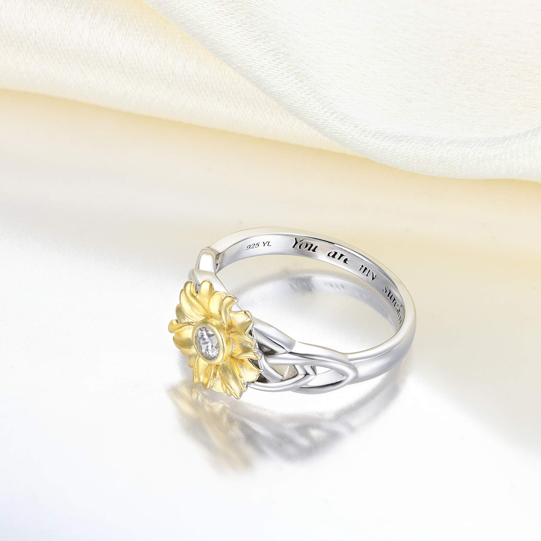 YL Sunflower Rings for Women - 925 Sterling Silver Infinity Rings with Cubic Zirconia Flower Jewelry - Perfect for Everyday Wear, Gifts & Special Occasions