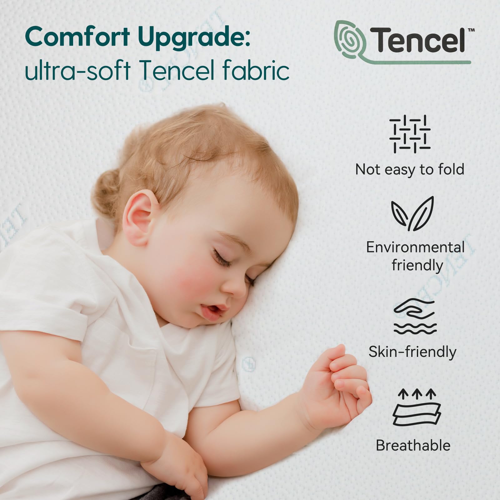 **BABELIO Memory Foam Crib Mattress - Standard Size Toddler Mattress with Removable Waterproof Tencel Cover (Blue & White) - Breathable & Hypoallergenic for Safe Baby Sleep**