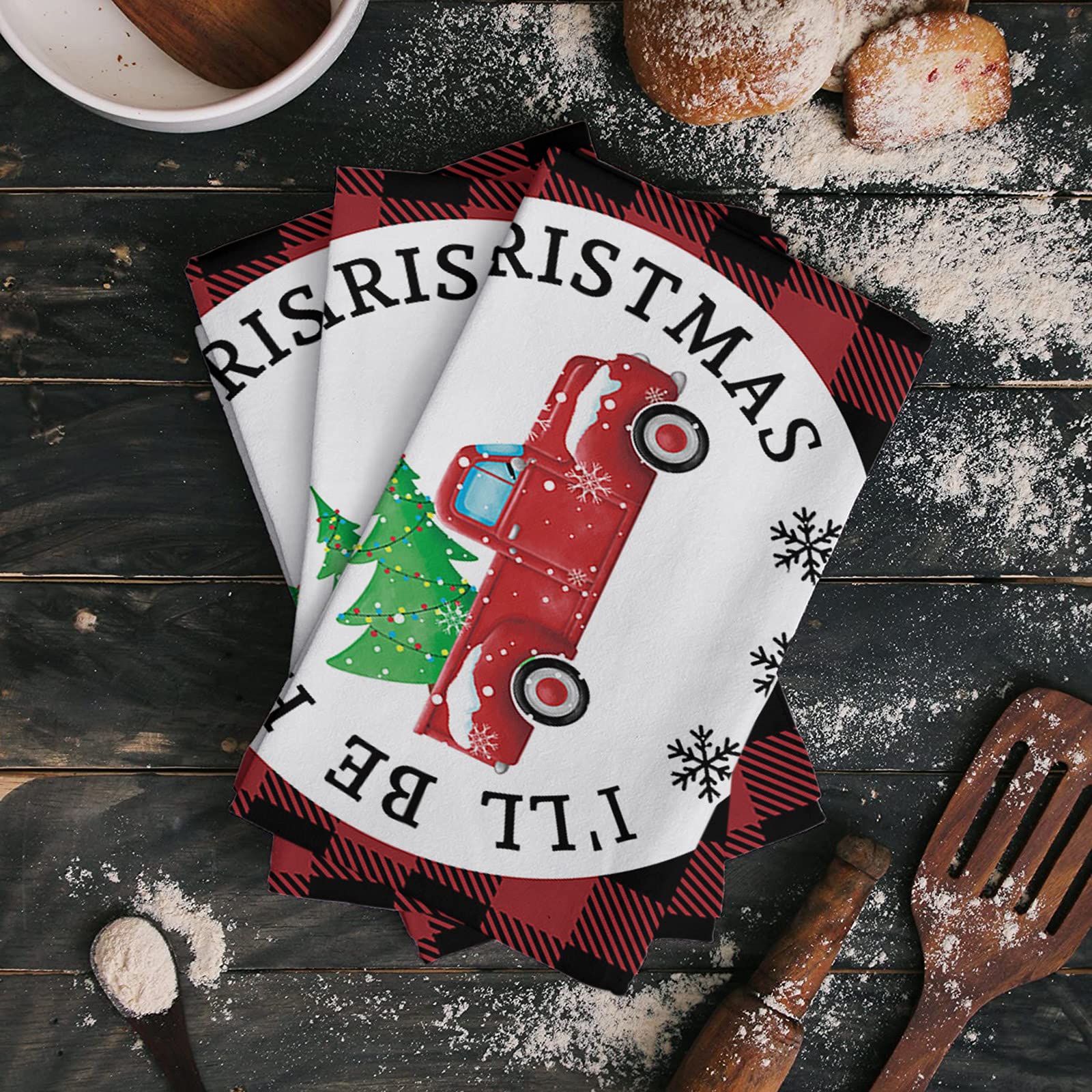 Super Absorbent Soft Microfiber Kitchen Dish Towels 2 Pack - Christmas Red Car Tree Buffalo Plaid Design | Dishcloths, Hand & Tea Towels for Kitchen, Bathroom, Bar | Perfect for Holiday Decor & Daily Cleaning