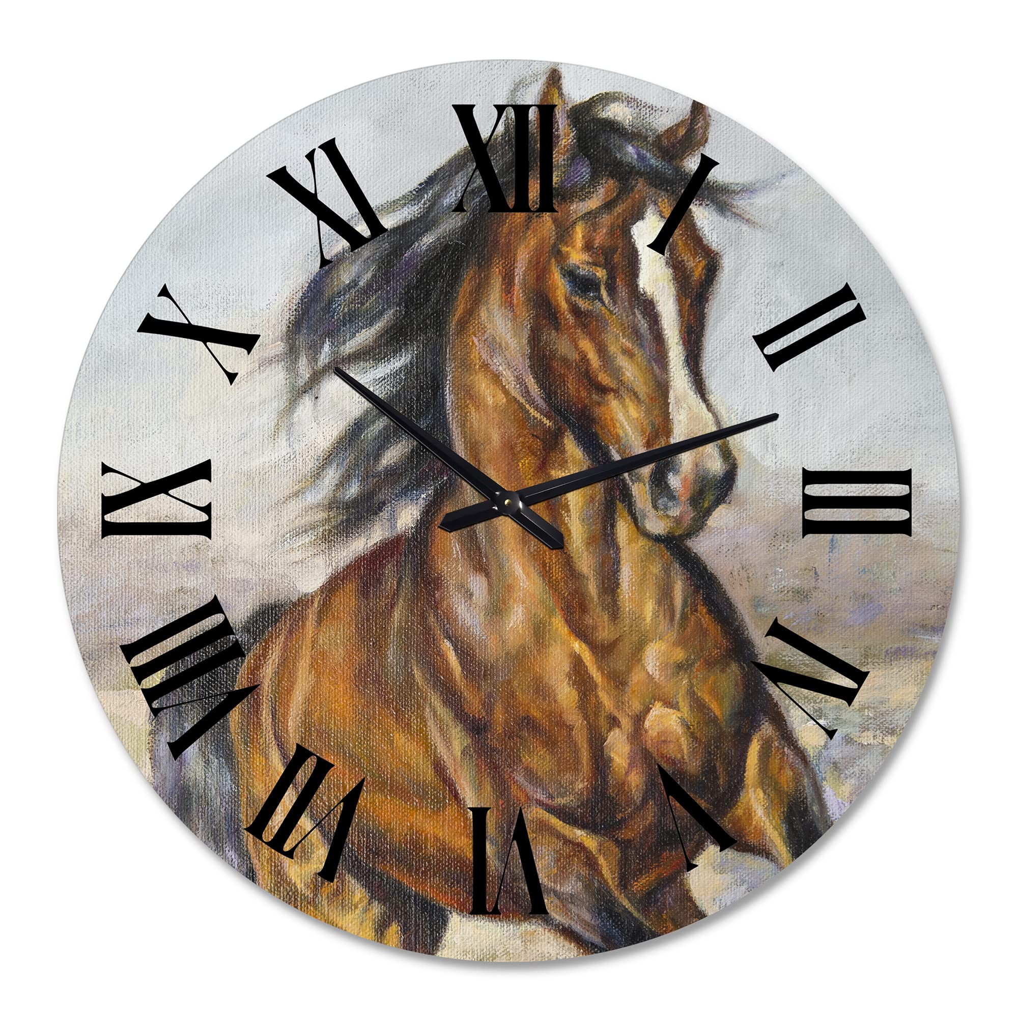 DesignQ Farmhouse Wall Clock - 'Portrait of A Horse in The Race' Large Animal Wall Art for Living Room, Kitchen, Office Decor | Rustic Home Décor & Unique Gift Idea