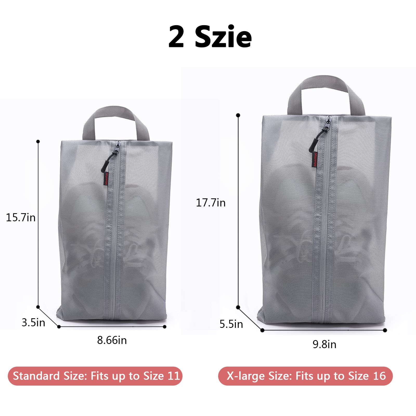 Waterproof & Dustproof Shoe Bags for Travel - Zippered Shoe Storage Pouch with Handle for Men & Women (Grey, 2-Pack) - Perfect for Gym, Work, Vacation & Airplane Carry-On Luggage