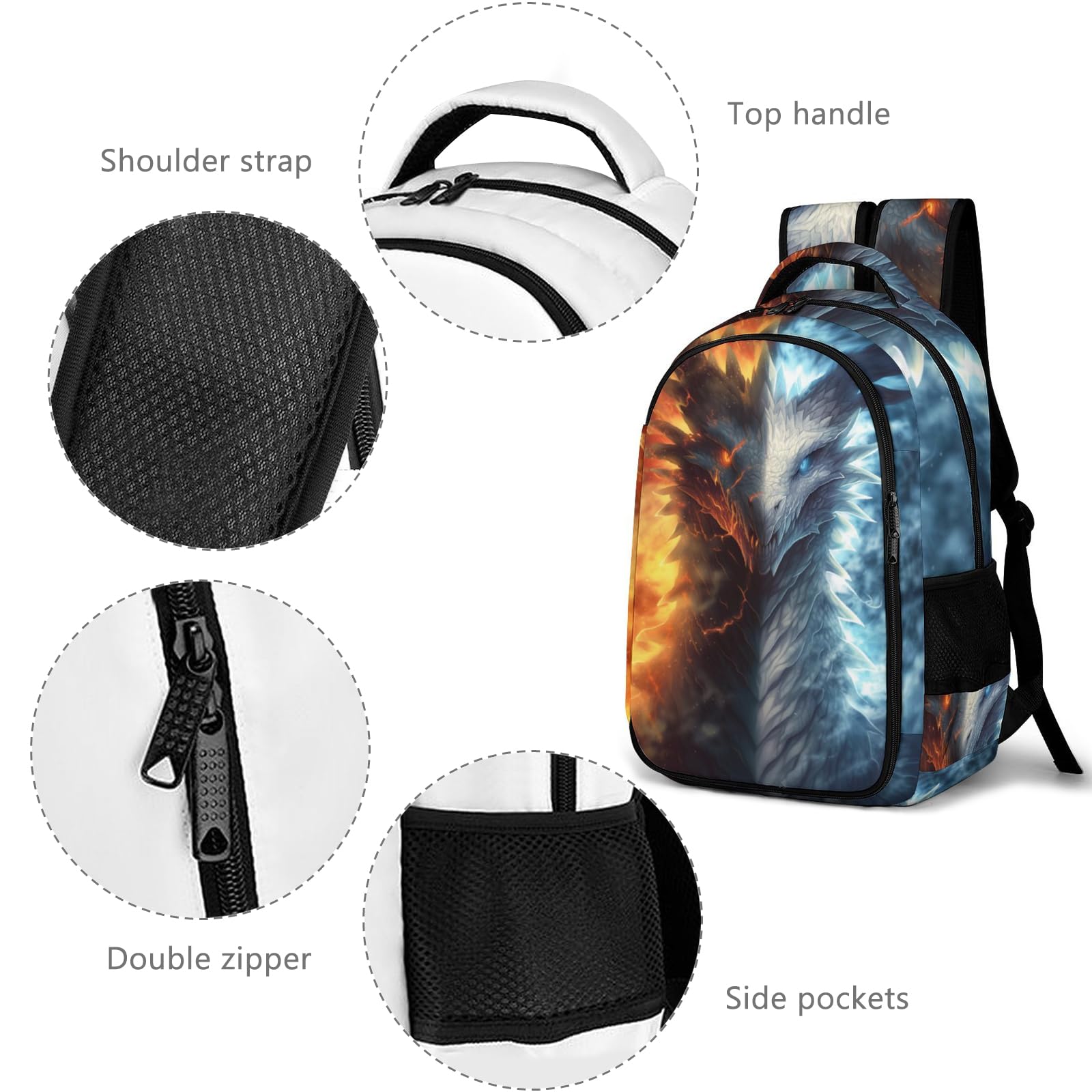 Dragon Themed Kids Backpack for School - 16.5 Inch Boys & Girls Bookbag - Perfect for Elementary Students, Daycare & Outdoor Adventures