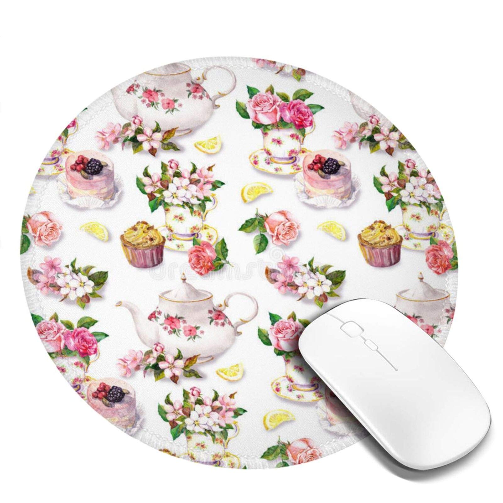 Pengyong Pink Teapot Pattern Mouse Pad with Stitched Edge - Non-Slip Rubber Base Computer Mouse Mat for Laptop & PC (7.9x7.9x0.12 Inch) - Perfect for Office, Gaming & Home Workspace