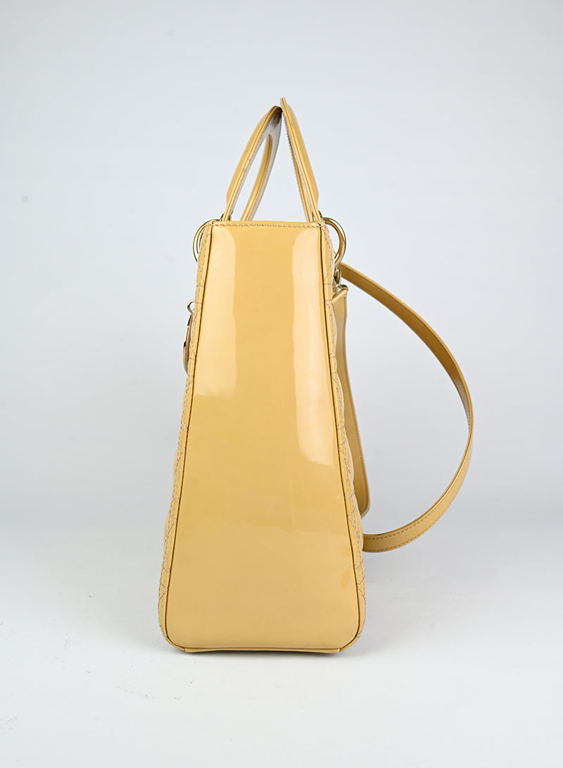 Dior Lady Dior Large Glossy Beige Leather Handbag - Luxury Designer Tote for Women, Perfect for Office, Party & Evening Events