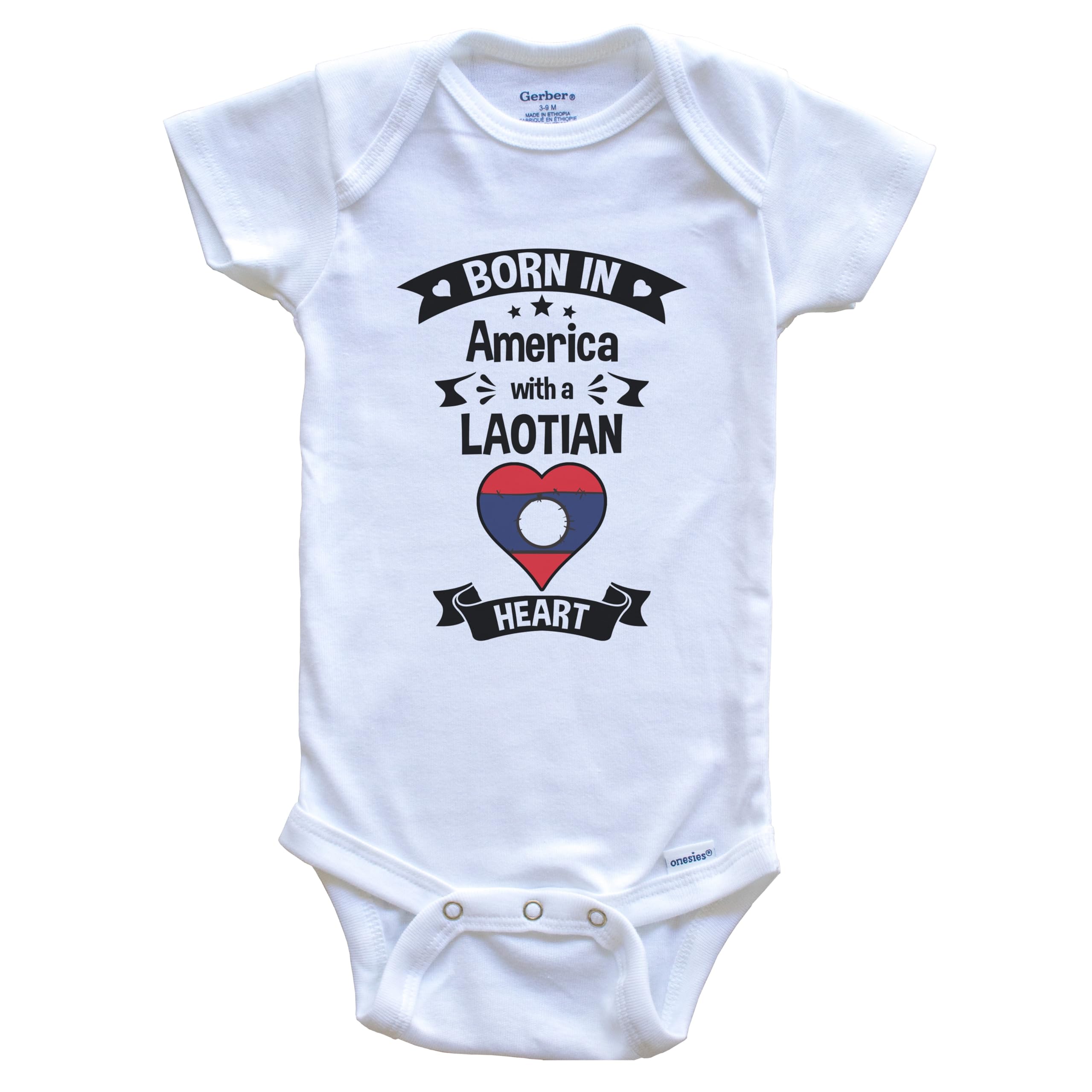 Born in America with A Laotian Heart One Piece Baby Bodysuit - Cute Cultural Outfit for Newborns & Infants | Perfect for Family Gatherings, Cultural Events & Photo Shoots