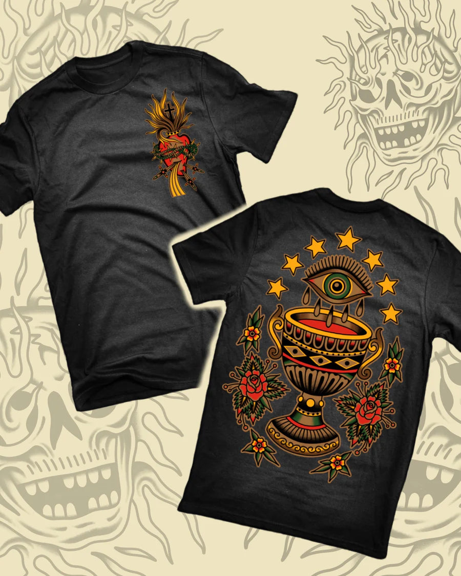 Holy Grail Coffee Wash Vintage T-Shirt - Gothic Graphic Tee for Men & Women - Perfect for Casual Wear, Concerts, and Halloween