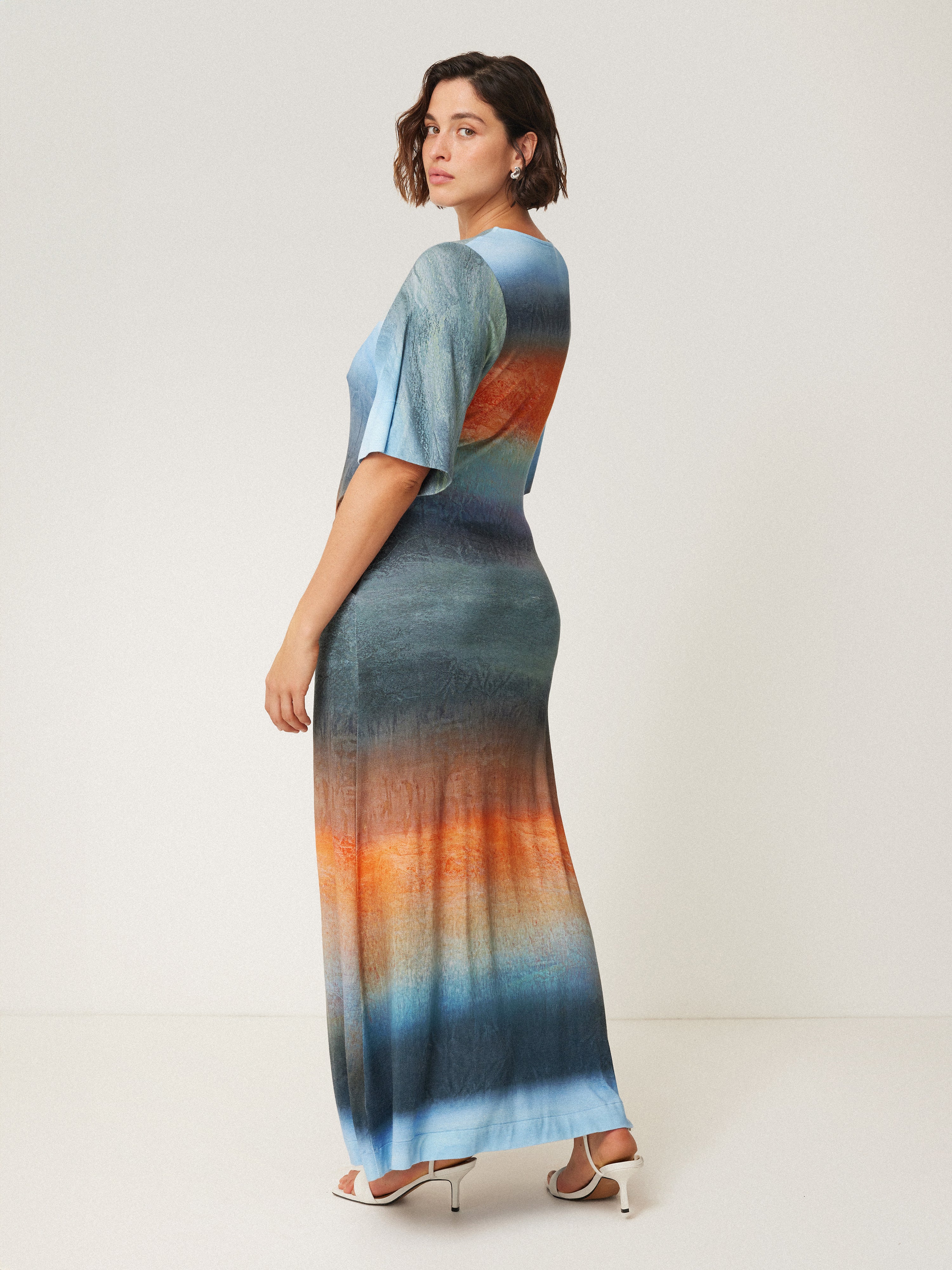Stylish Blue Glazed Abstract Twist Dress for Women - Perfect for Parties, Date Nights & Special Occasions