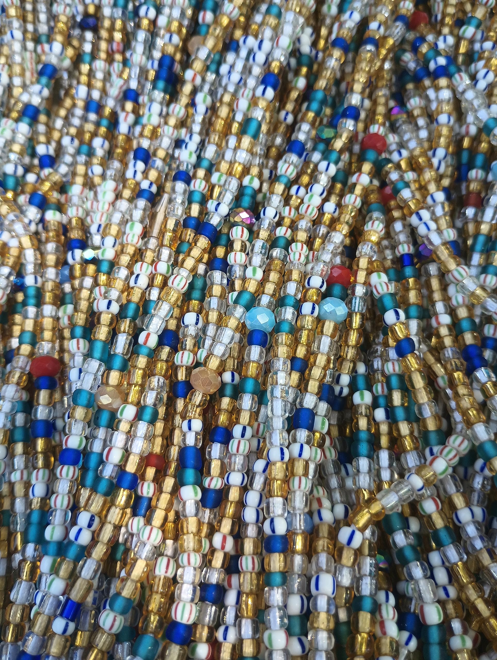 Gold Clear Multicolor Waist Bead Strand - 42 Inch Cotton String Waist Beads for Women, Belly Dance, Body Jewelry, African Waist Chain | Perfect for Belly Dancing, Festival Wear, and Body Adornment