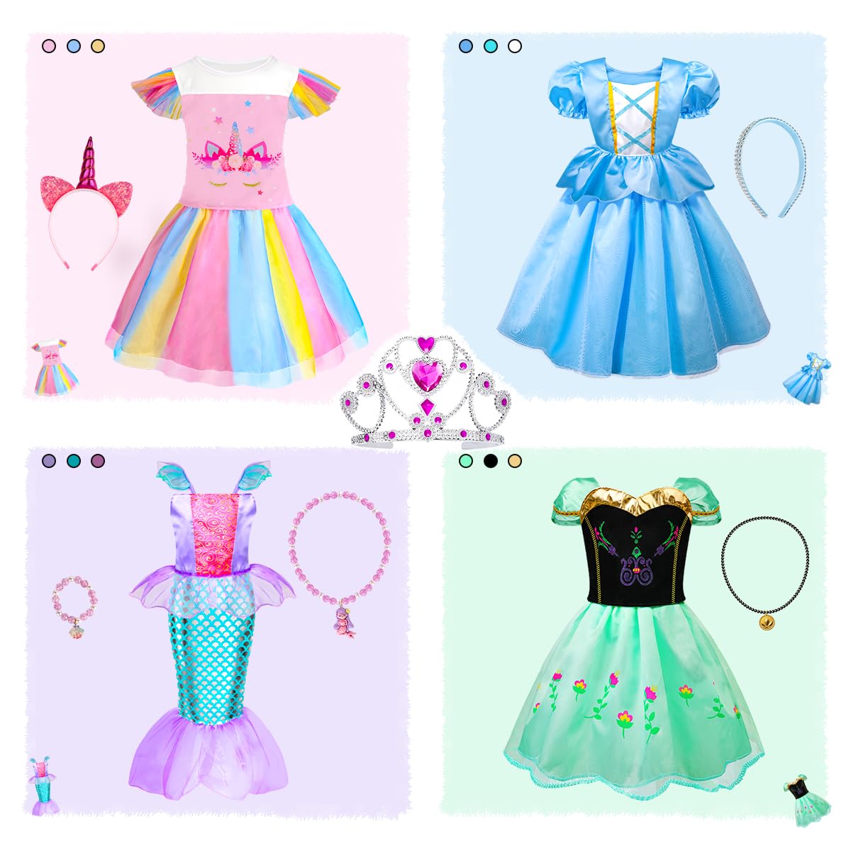 Meland Princess Dress Up Costume Set for Girls Ages 3-8 | Fairy Tale Pretend Play Outfits with Accessories | Perfect Christmas & Birthday Gift for Toddler Girls | Dress Up Party, Role Play, Halloween Costume