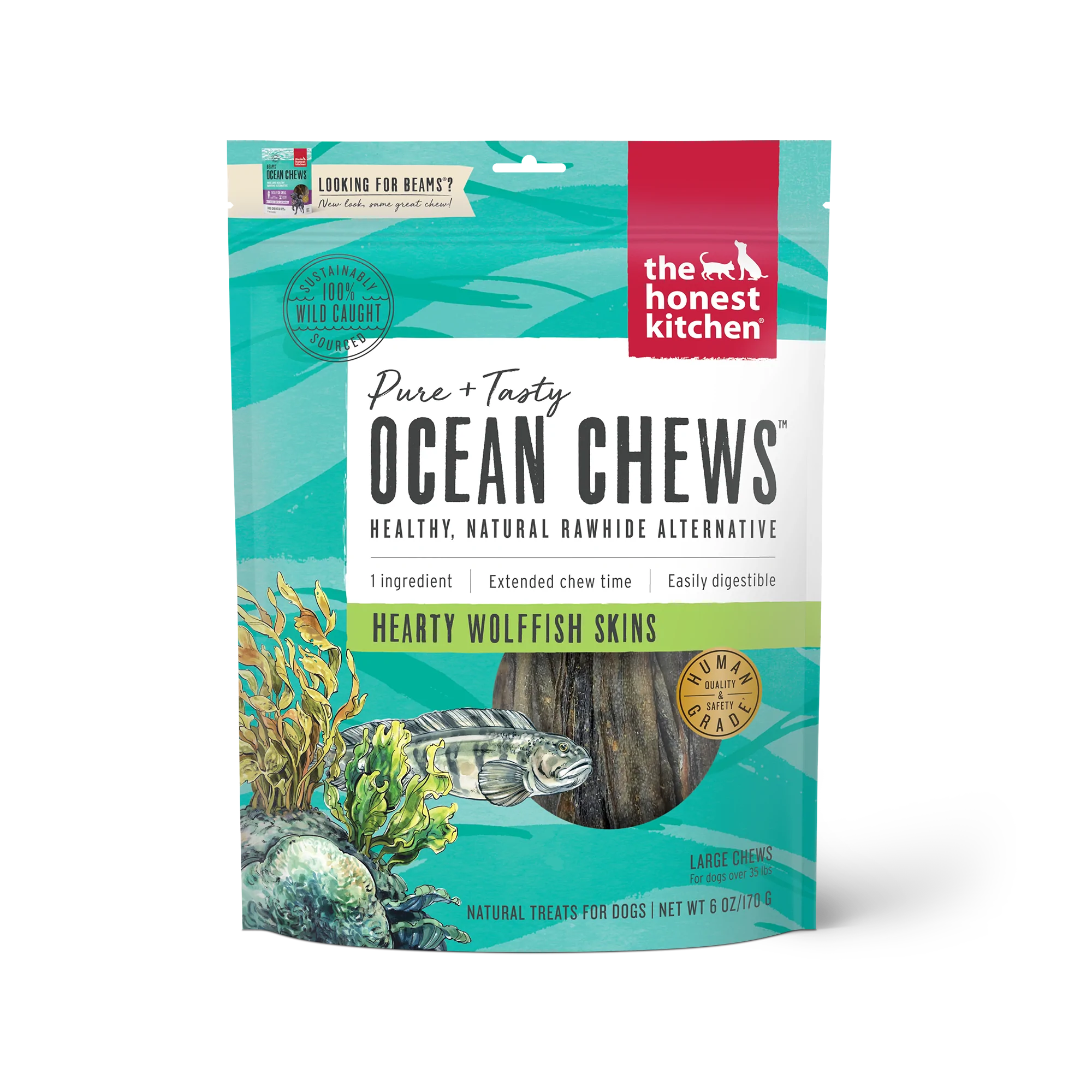 Premium Ocean Chews Wolffish Skin Dog Treats - All-Natural, High-Protein Chews for Dogs - Supports Dental Health & Joint Care - Perfect for Training, Rewards, and Long-Lasting Chewing Fun