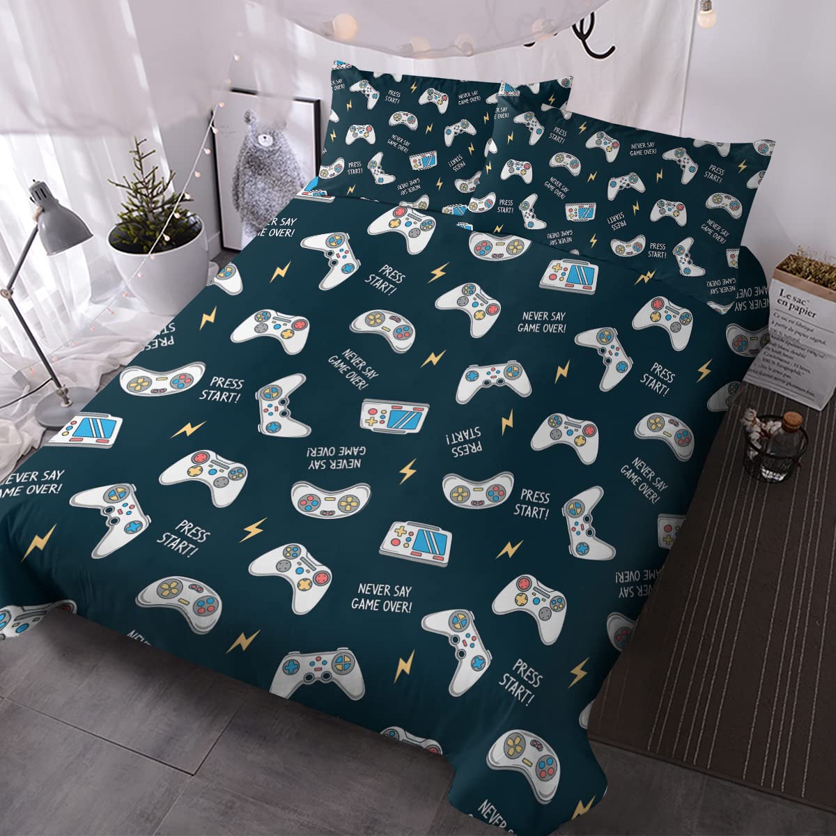 BlessLiving 3-Piece Gaming Duvet Cover Set for Teen Boys - Twin Size Joystick Gamepad Design, Ultra Soft All-Season Comforter Cover, Kids Bedding Collection - Perfect for Gaming Rooms, Teen Bedrooms & Sleepovers