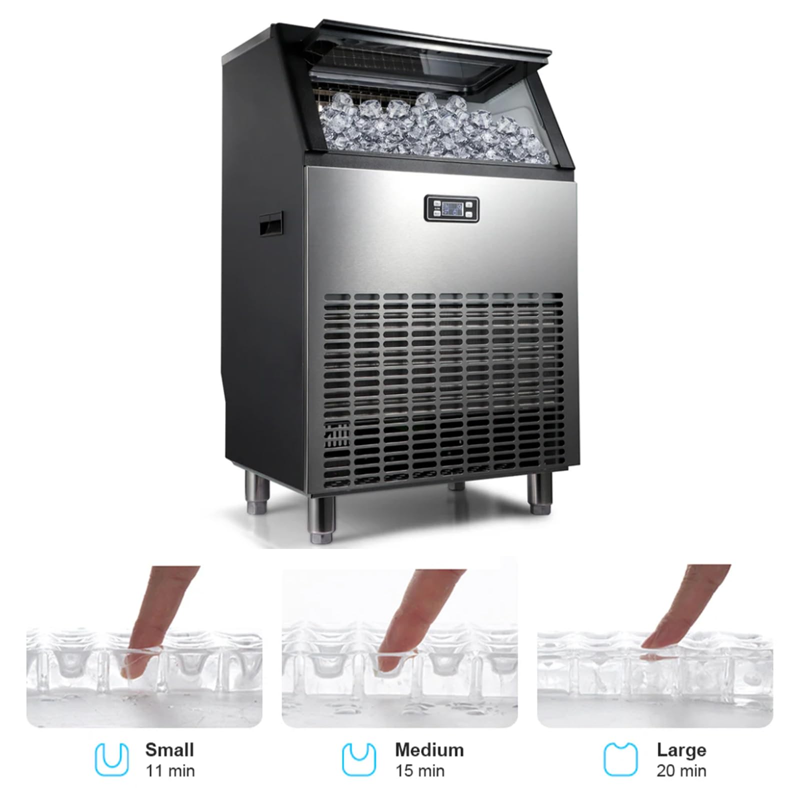 Commercial Ice Maker Machine - Stainless Steel Freestanding 270lbs/24H with 55lbs Storage - Under Counter Ice Machine for Restaurants, Bars, Coffee Shops, Hotels, and Catering Services - Perfect for High-Volume Beverage Service and Food Preservation