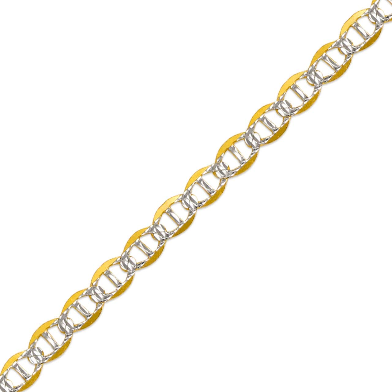 14K Two-Tone Gold Pave Mariner Chain Necklace - White Gold & Yellow Gold Flat Link Necklace for Women (16-26 Inches) | Perfect for Layering, Gifts & Everyday Elegance
