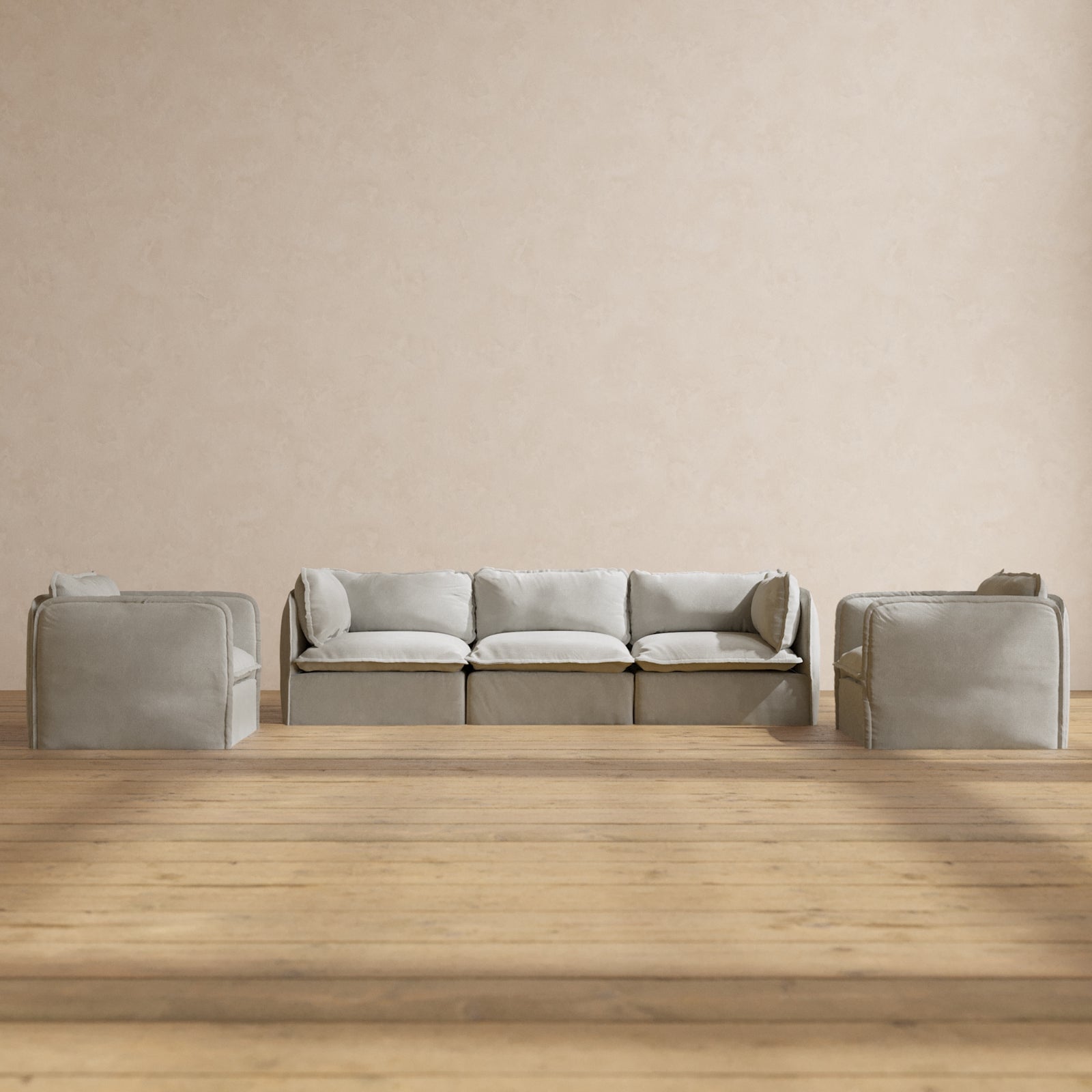 Modular Performance 3-Seater Sofa & Armchair Set in Cloud Color | Premium Blend Fabric | Perfect for Living Room, Lounge & Home Theater