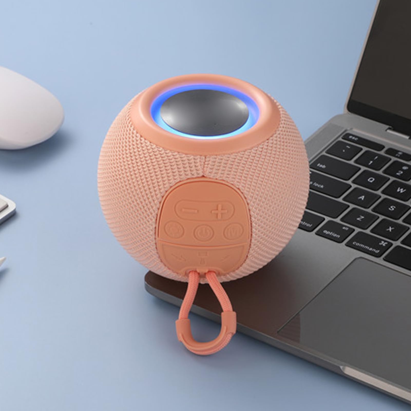 Portable Bluetooth Speaker with LED Lights, FM Radio, and Lanyard - Wireless Outdoor Speaker with Deep Bass for Parties, Camping, Beach & Travel (Rose Gold)