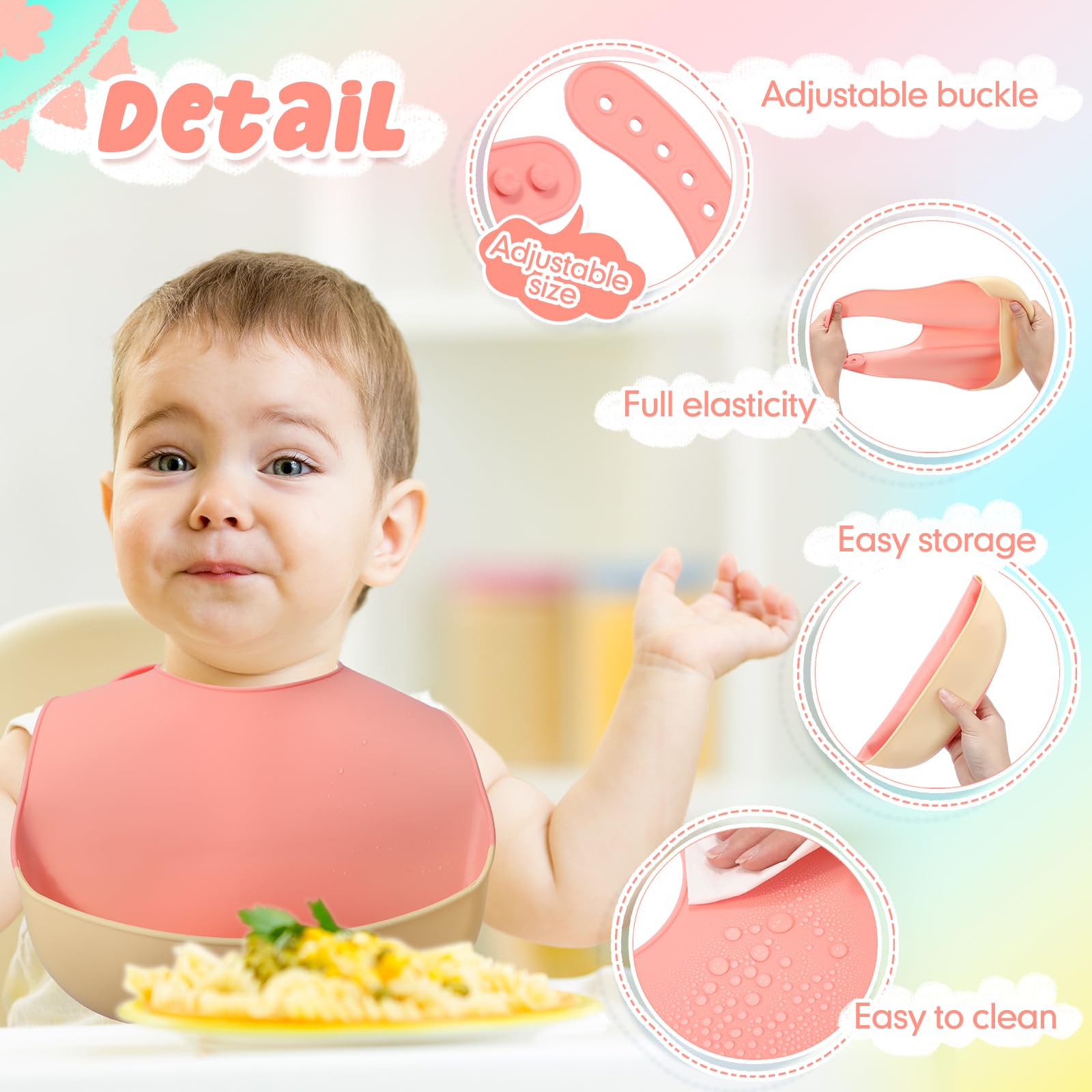 Mepase 12 Pack Waterproof Silicone Baby Bibs - Soft, Adjustable & Unisex Feeding Bib for Infants & Toddlers - Perfect for Mealtime, Snacks & Messy Play