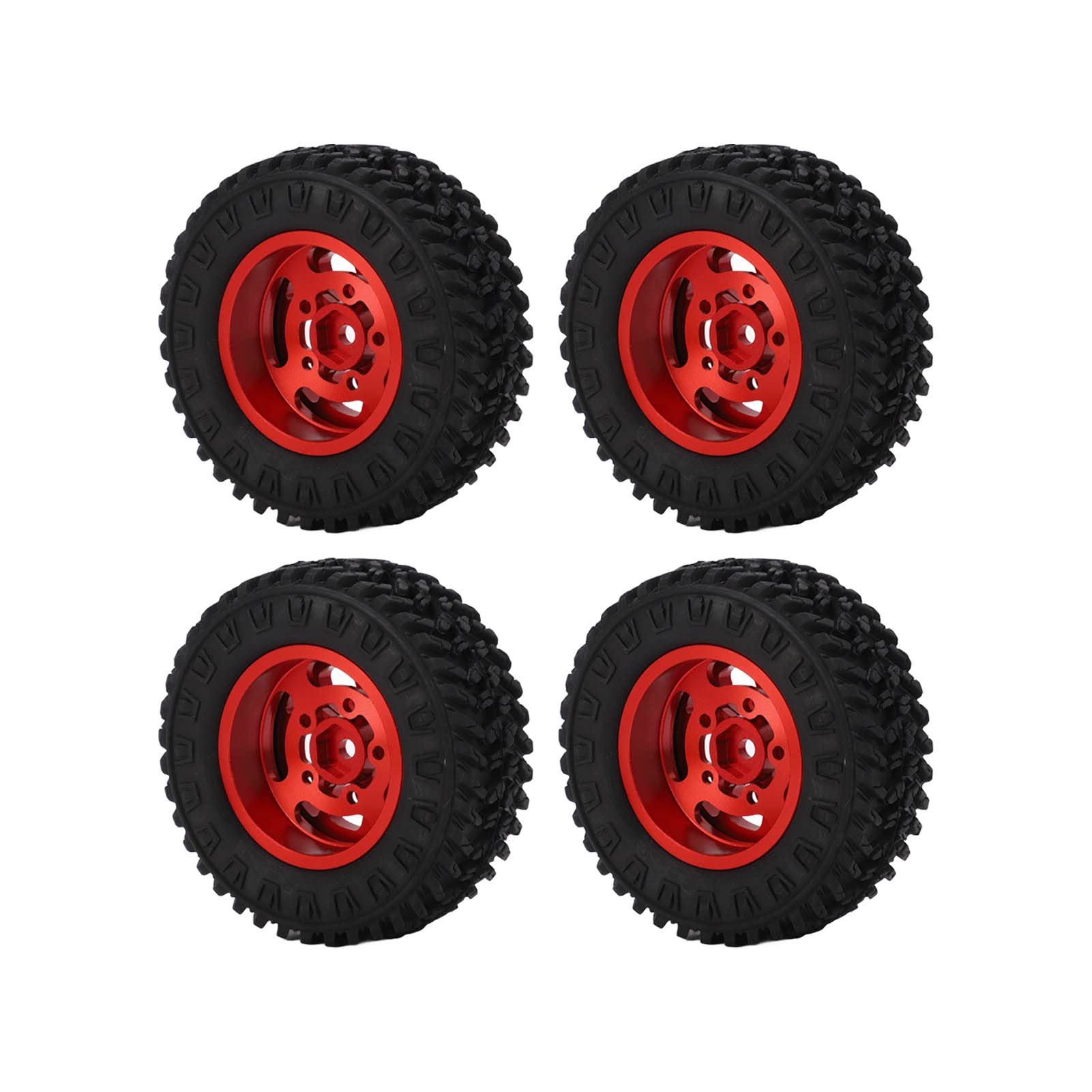 Upgrade RC Car Tires - 4Pcs High-Grip Rubber Tires with Durable Aluminum Alloy Wheels for Axial SCX24 1/24 Scale Off-Road RC Crawler - Perfect for Trail Crawling & Rock Racing (Red)